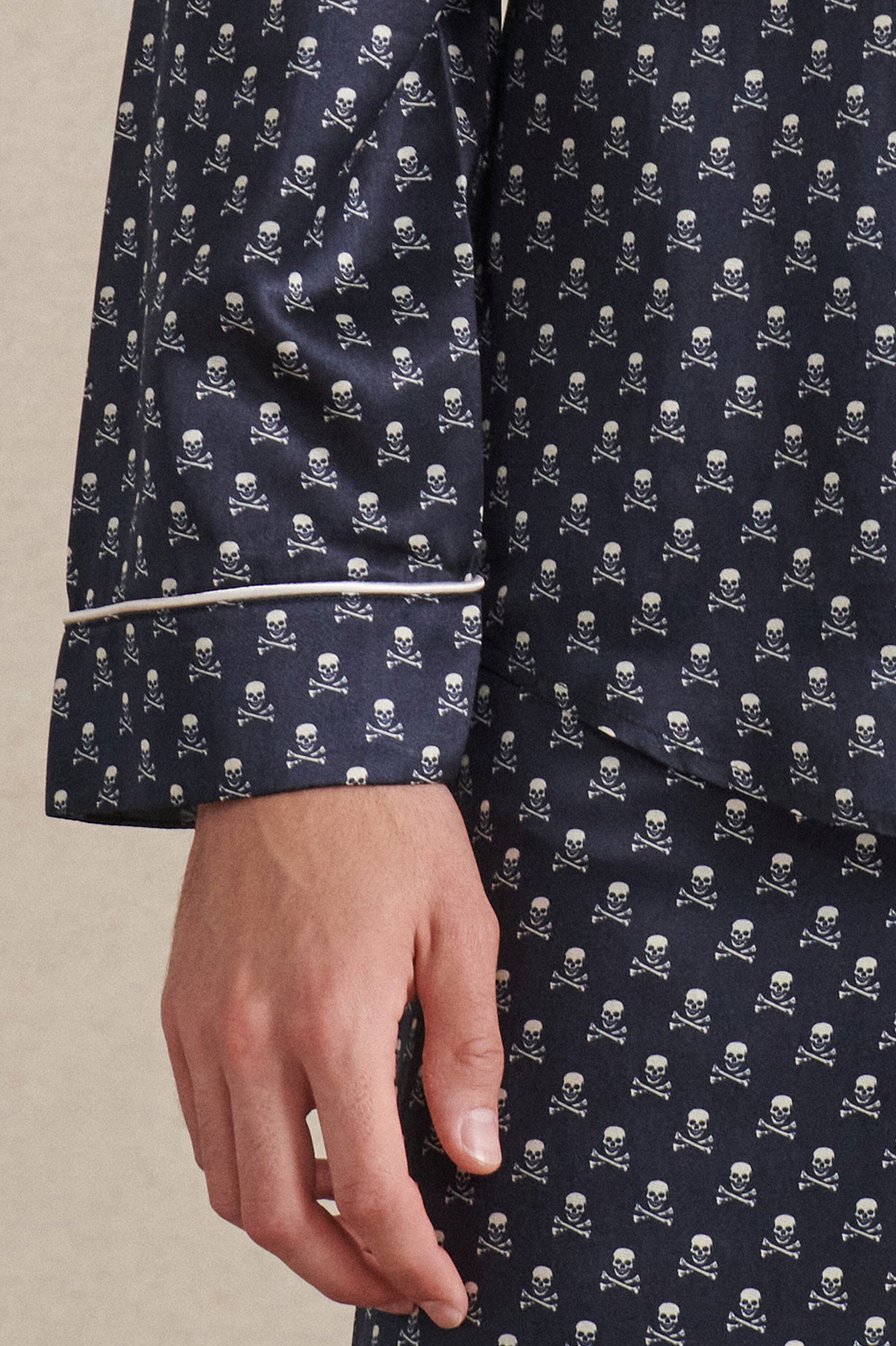 Navy & Cream Skull & Crossbones Silk/Cotton Pyjama Set