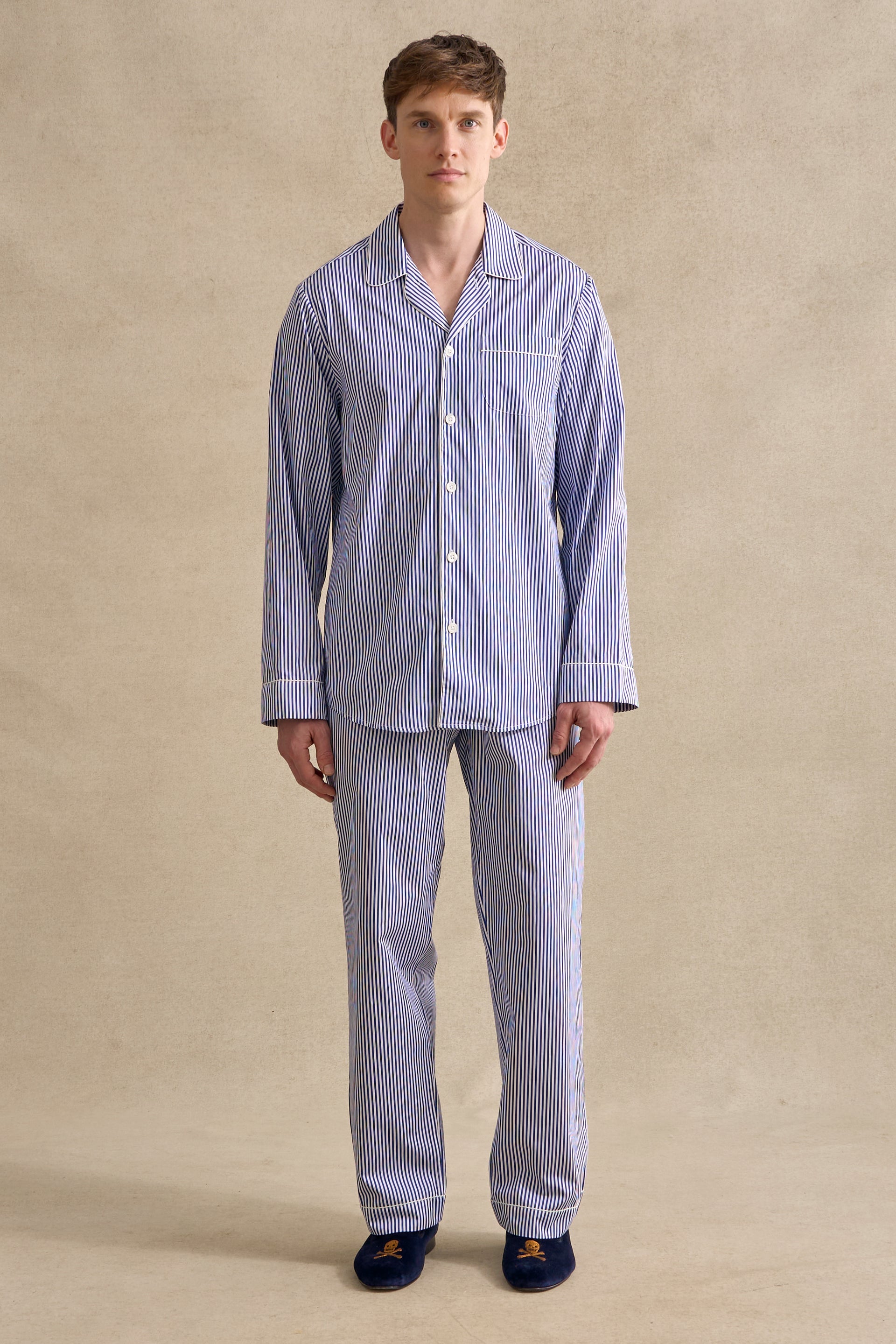 Blue & White Bengal Stripe Cotton Pyjama Set