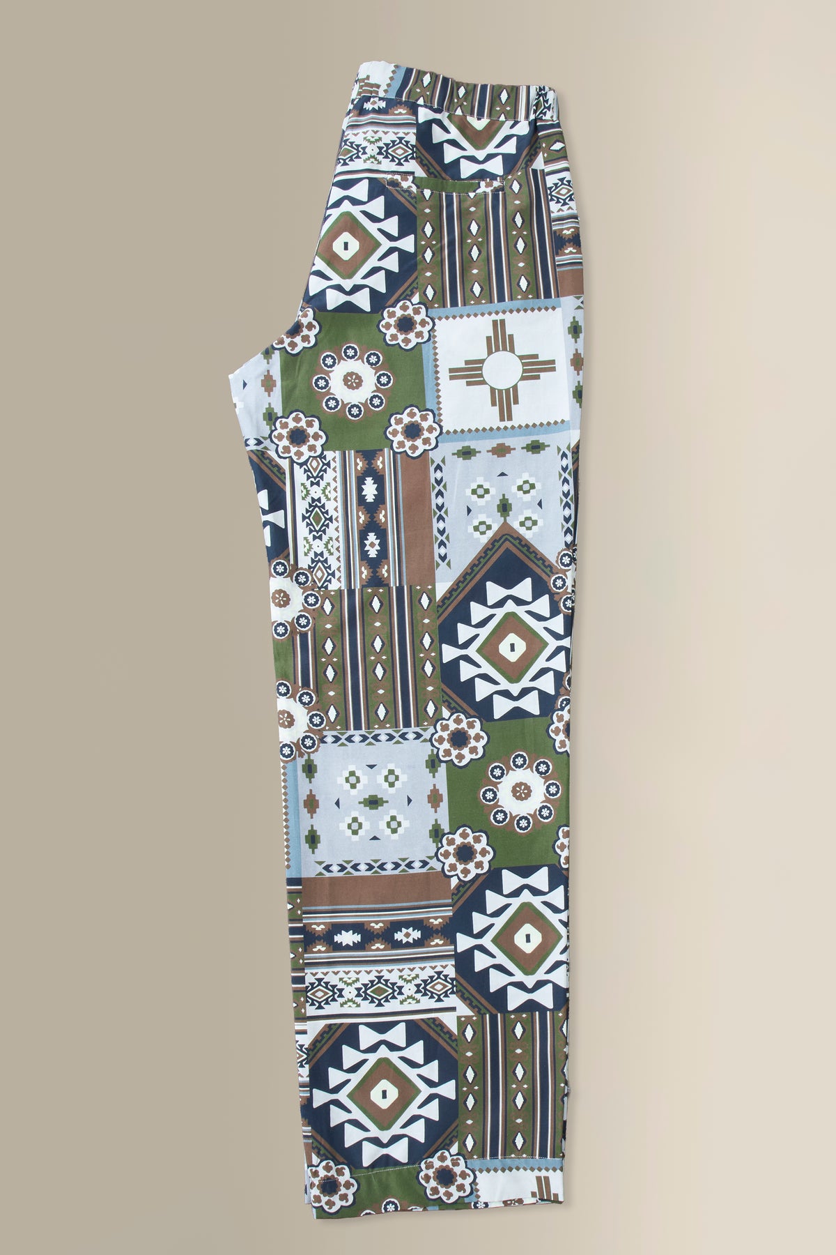 Brown & Navy Mosaic Silk & Cotton Lounge Trousers