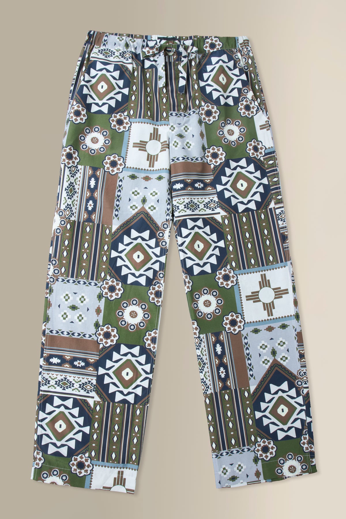 Brown & Navy Mosaic Silk & Cotton Lounge Trousers