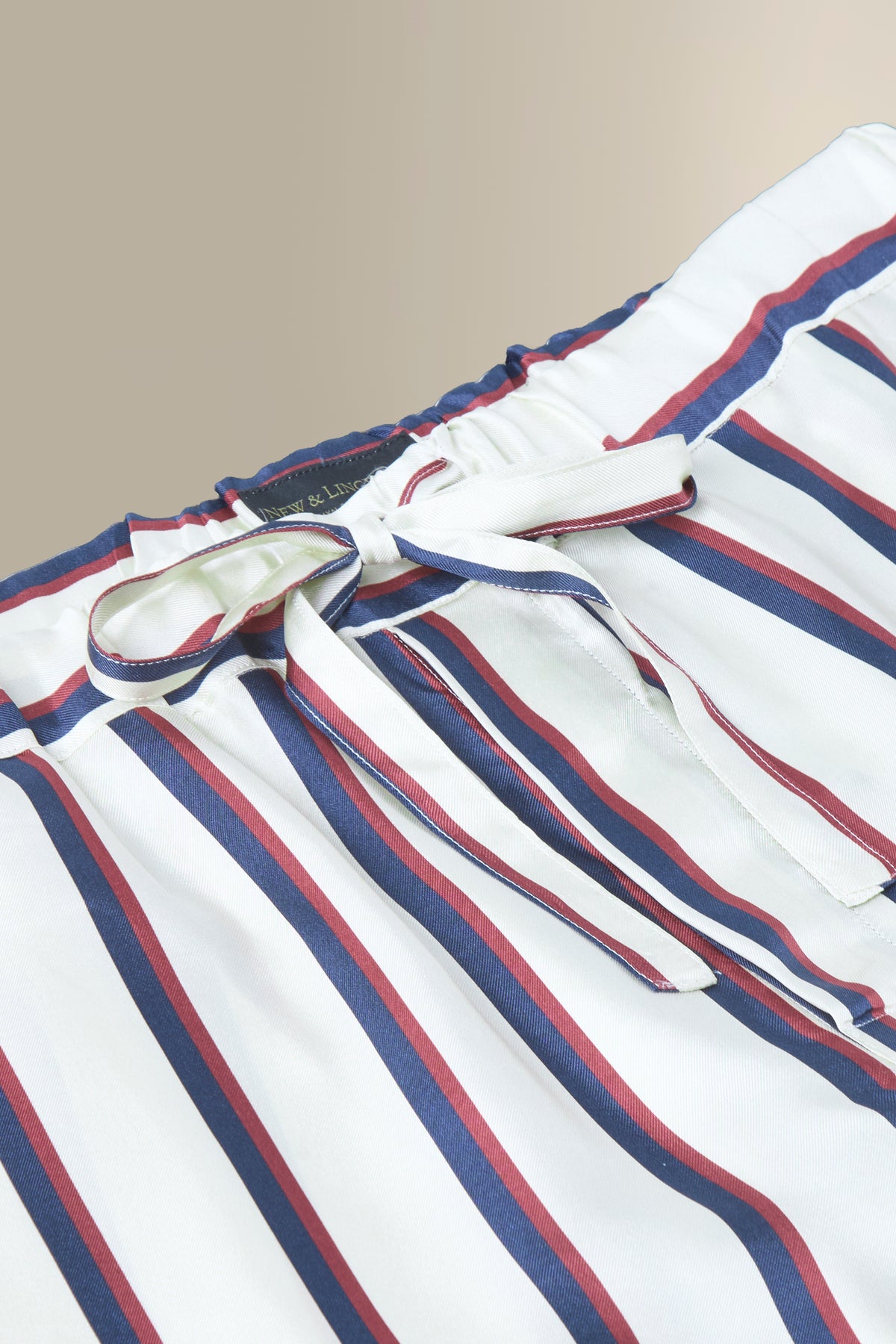 Cream & Burgundy Signature Stripe Printed Silk Lounge Trousers