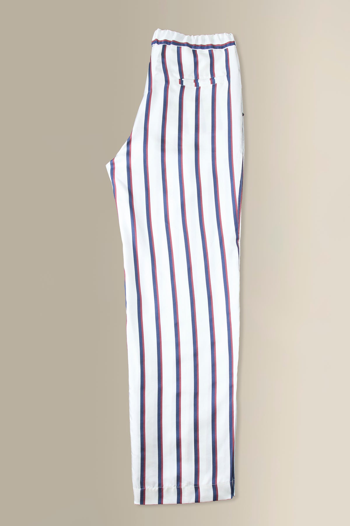 Cream & Burgundy Signature Stripe Printed Silk Lounge Trousers