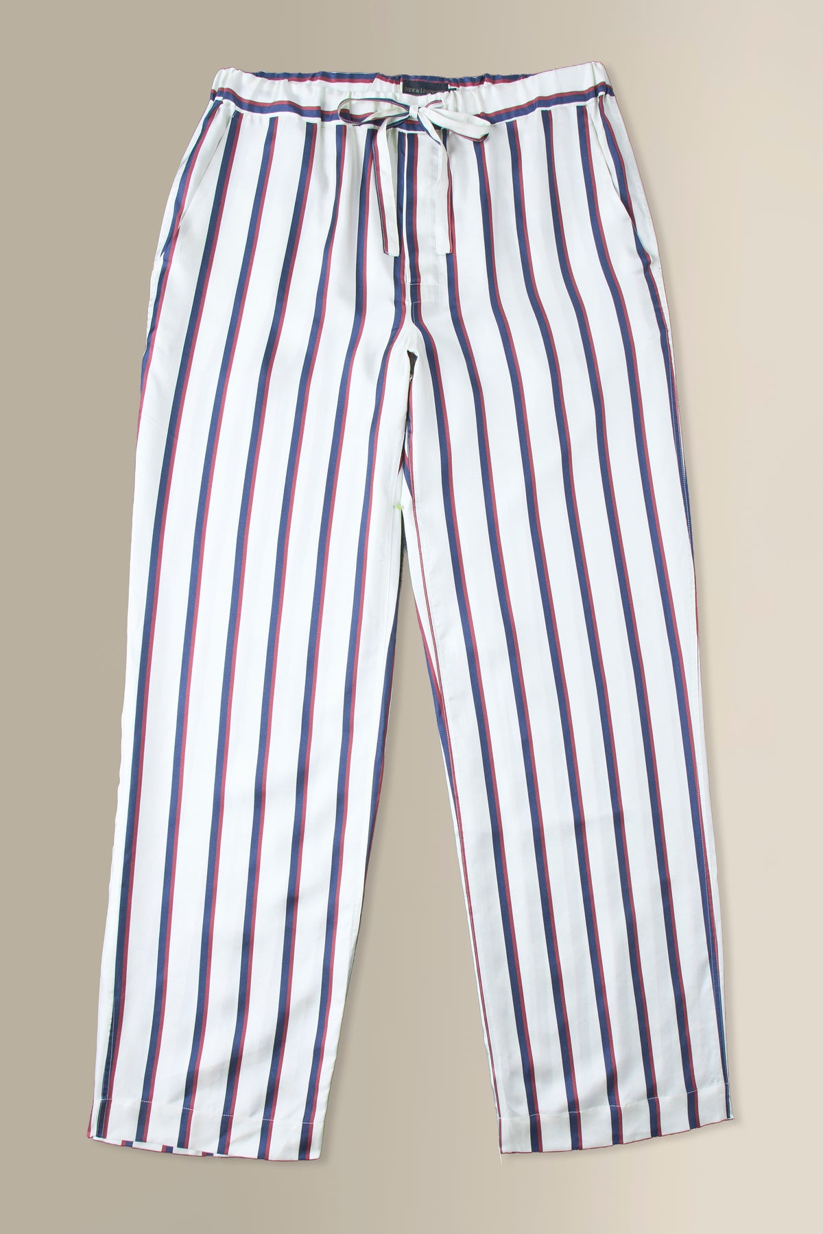 Cream & Burgundy Signature Stripe Printed Silk Lounge Trousers
