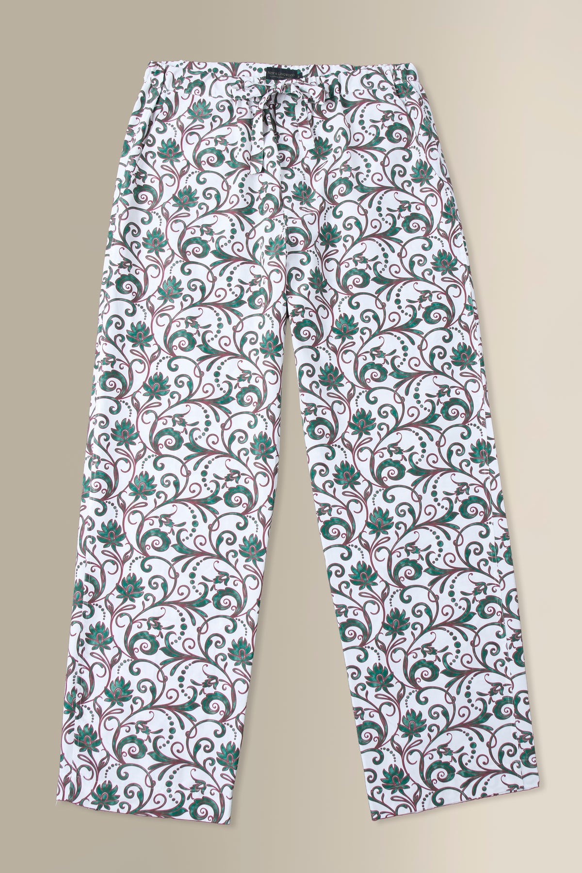 Cream & Green Floral Cotton & Silk Lounge Trousers