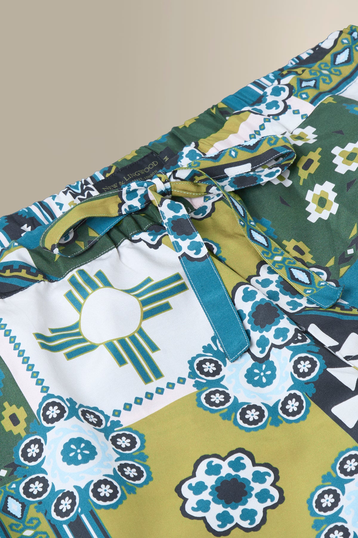 Olive & Teal Mosaic Silk & Cotton Lounge Trousers
