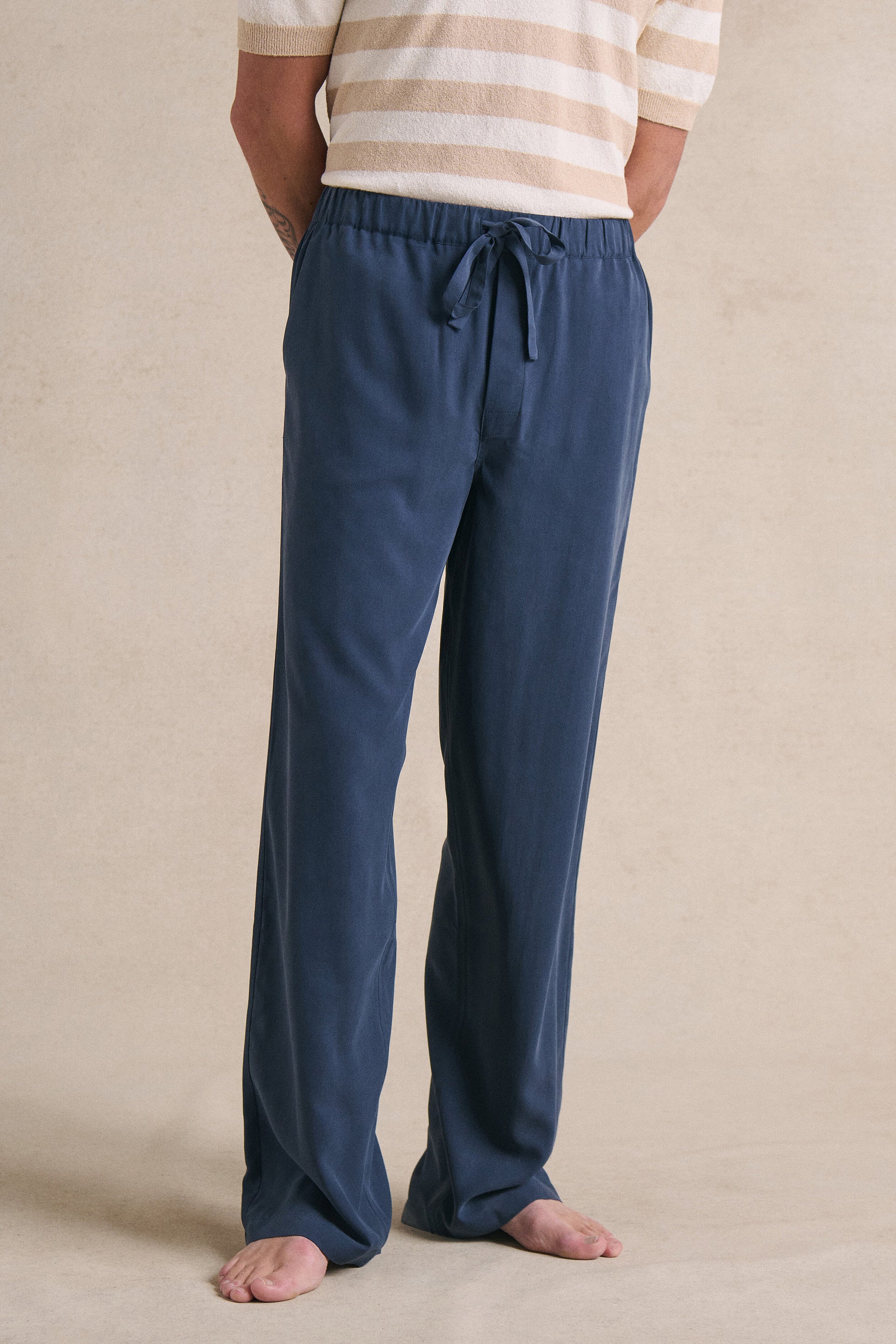 Navy Sandwash Silk Lounge Trousers