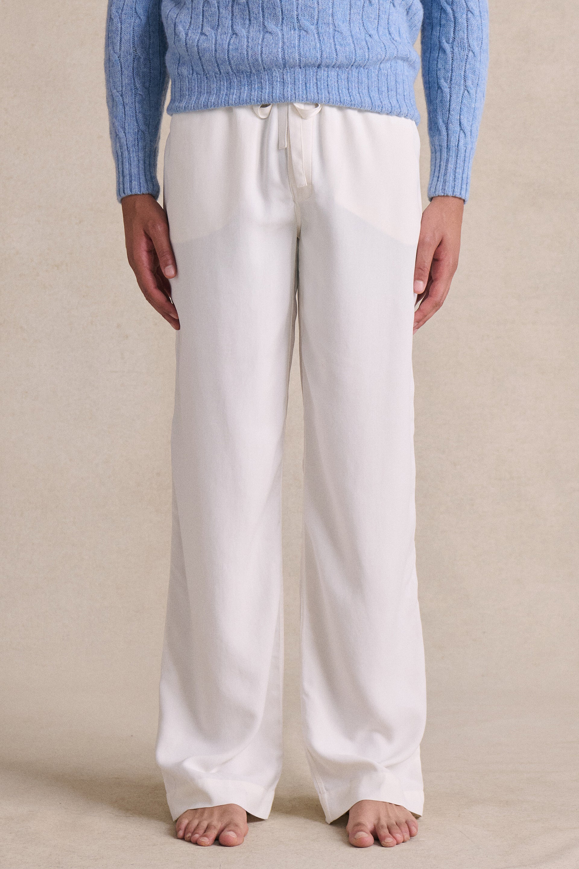 White Sandwash Silk Lounge Trousers