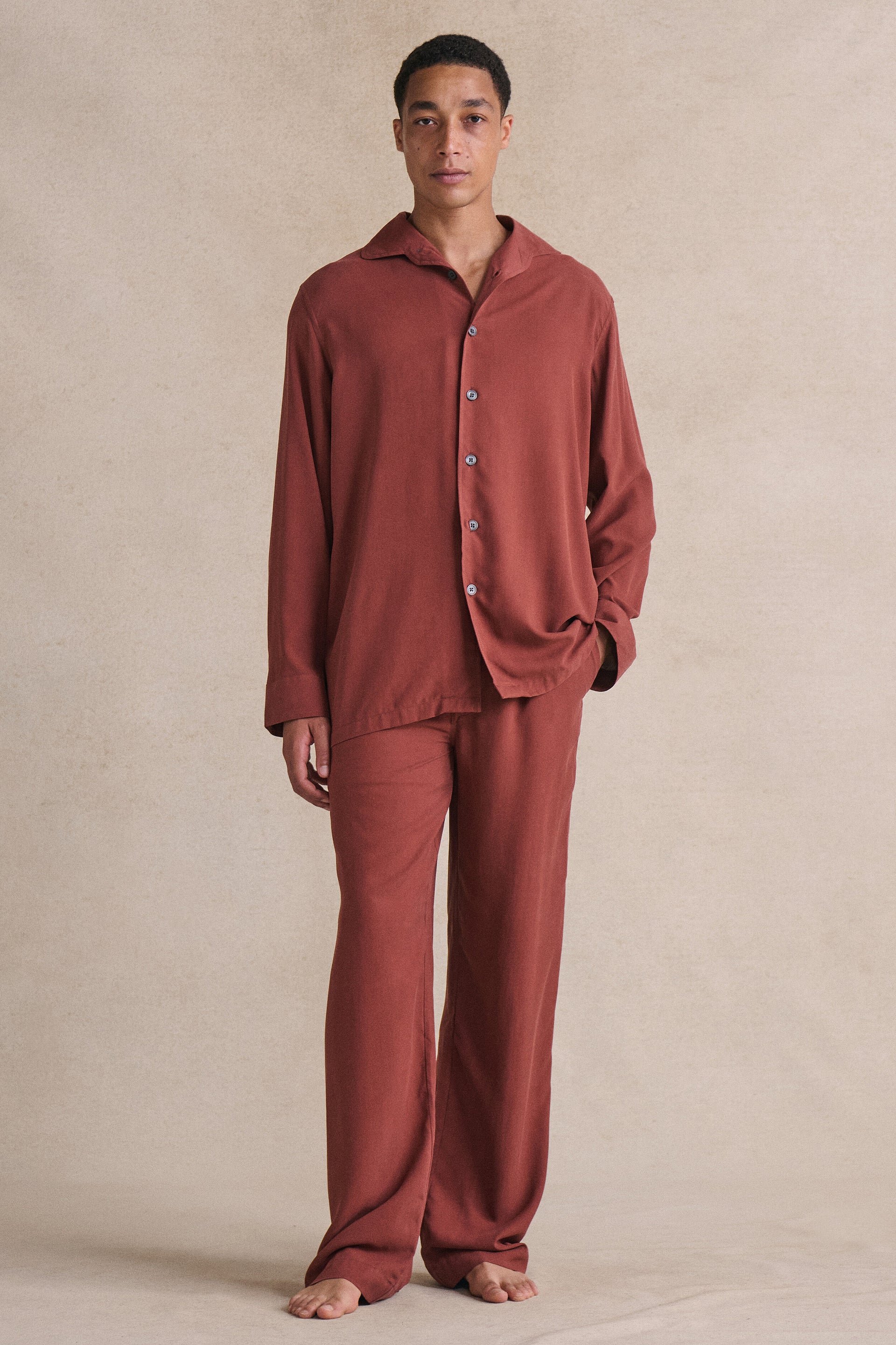 Rust Sandwash Silk Lounge Shirt