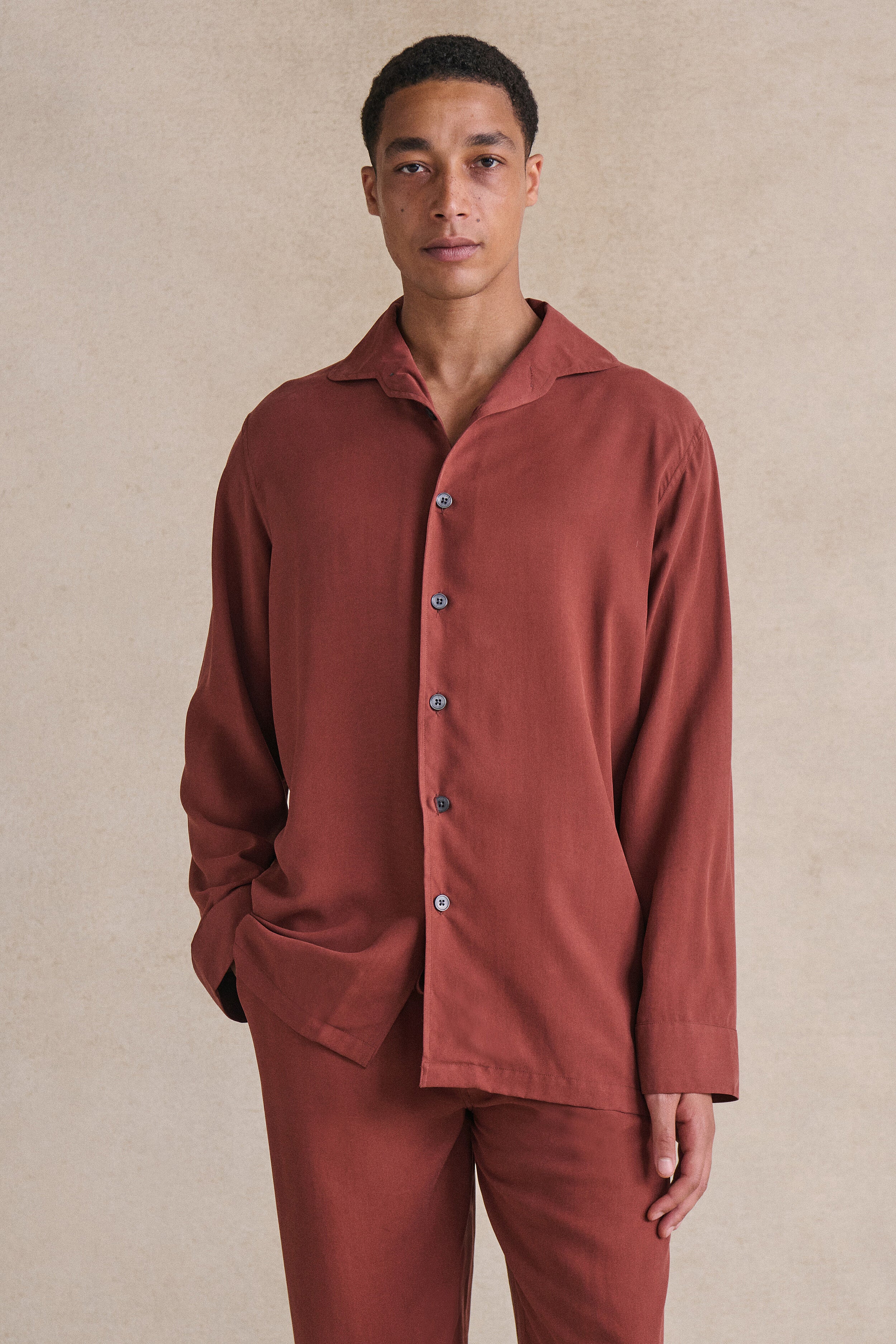 Rust Sandwash Silk Lounge Shirt