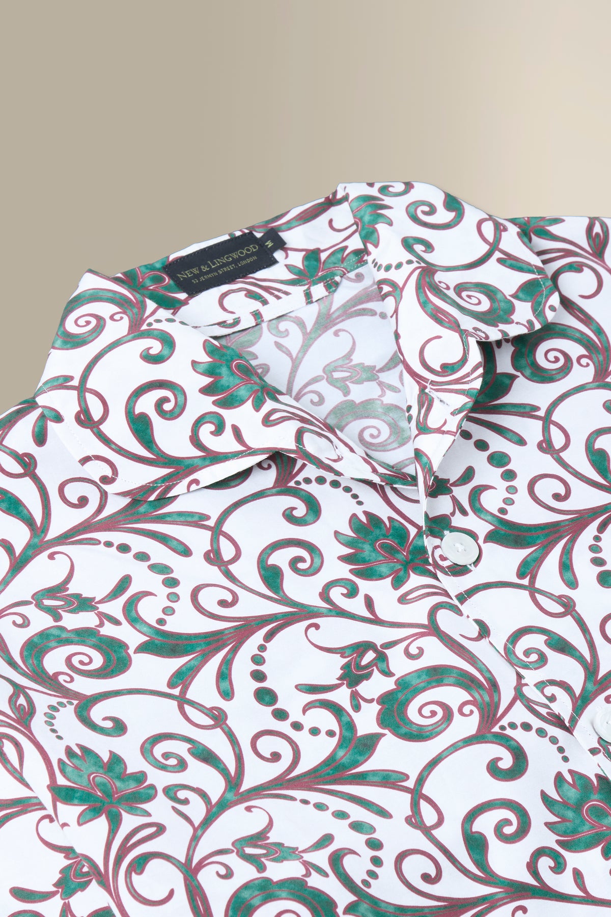 Cream & Green Floral Cotton & Silk Lounge Shirt