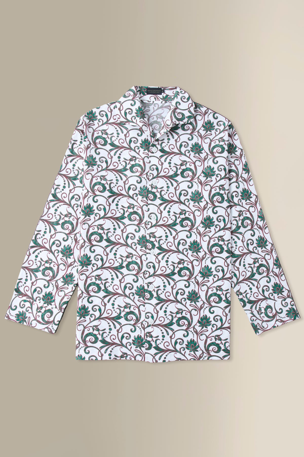 Cream & Green Floral Cotton & Silk Lounge Shirt