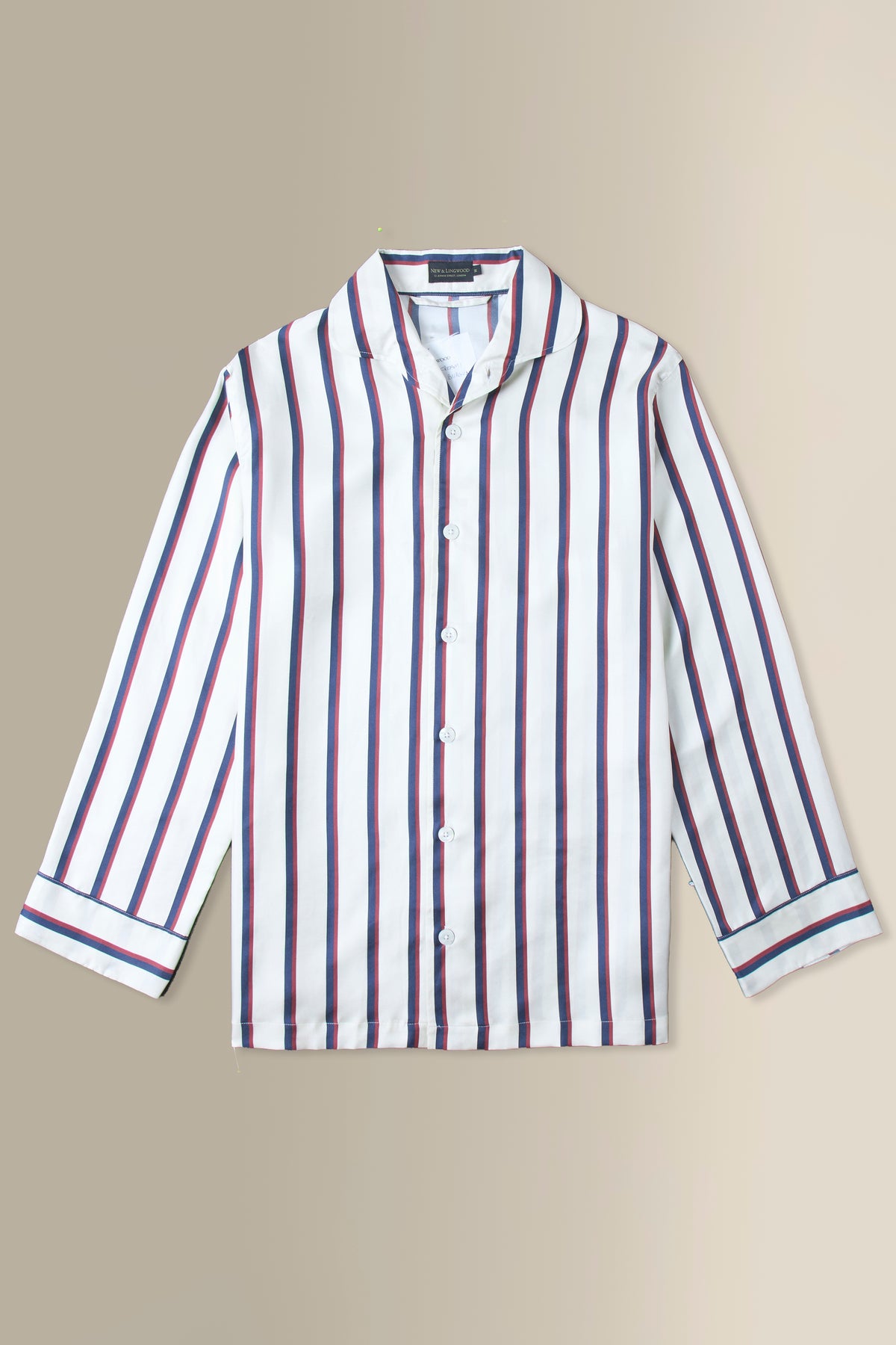 Cream & Burgundy Signature Stripe Printed Silk Lounge Shirt
