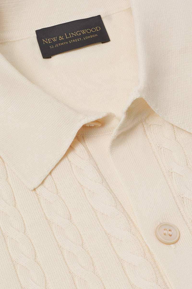 Cream Cable Knit Short Sleeve Shirt