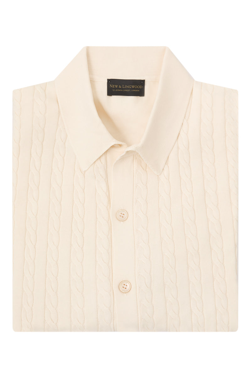Cream Cable Knit Short Sleeve Shirt