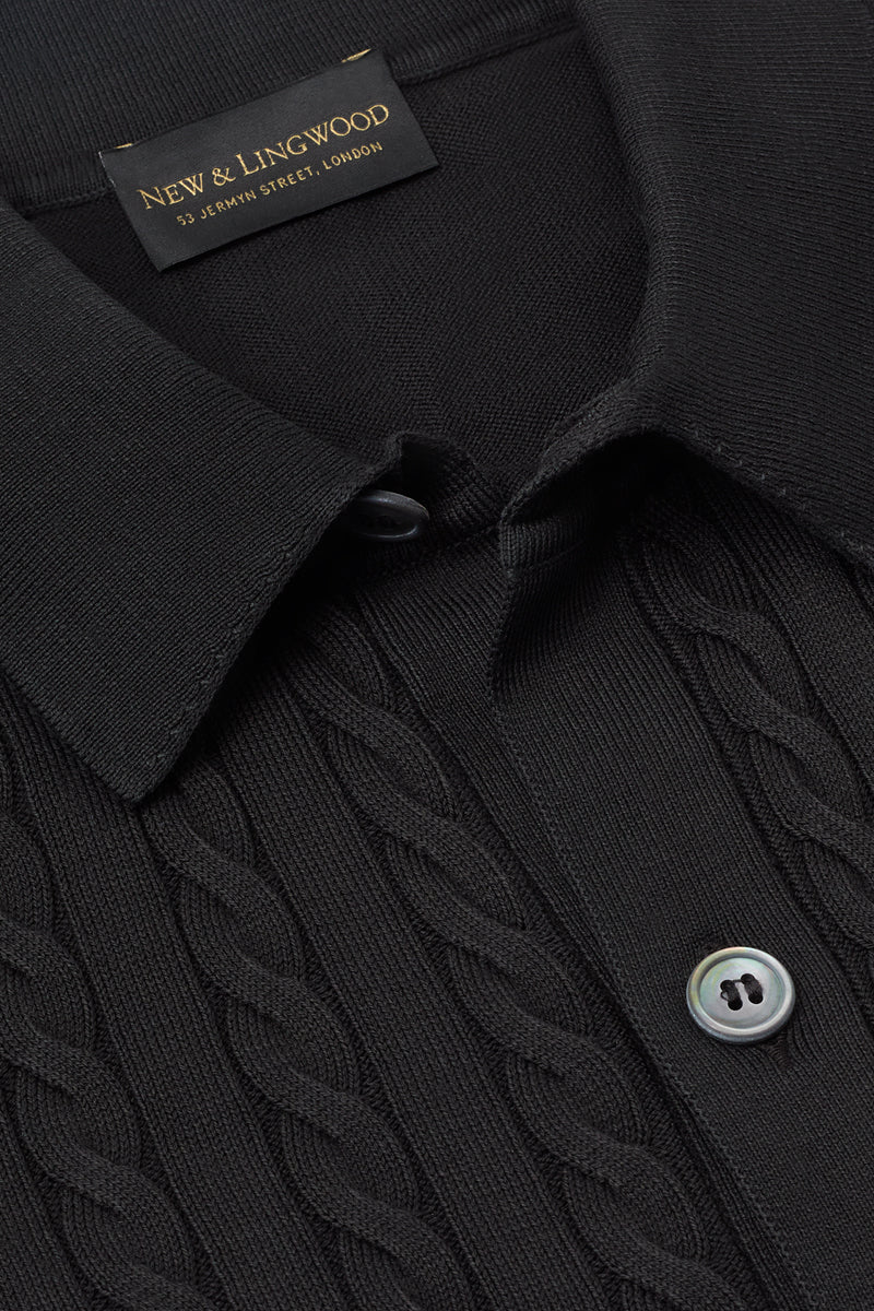 Black Cable Knit Short Sleeve Shirt
