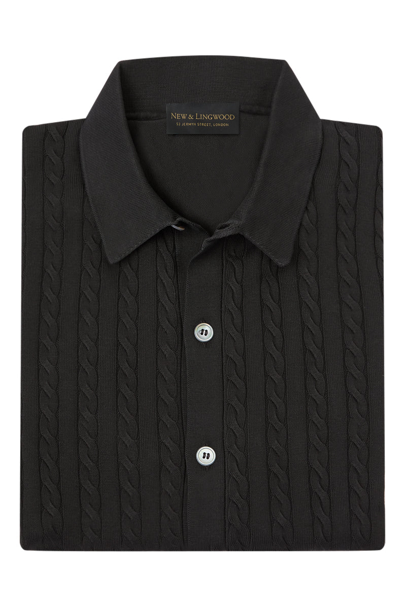 Black Cable Knit Short Sleeve Shirt