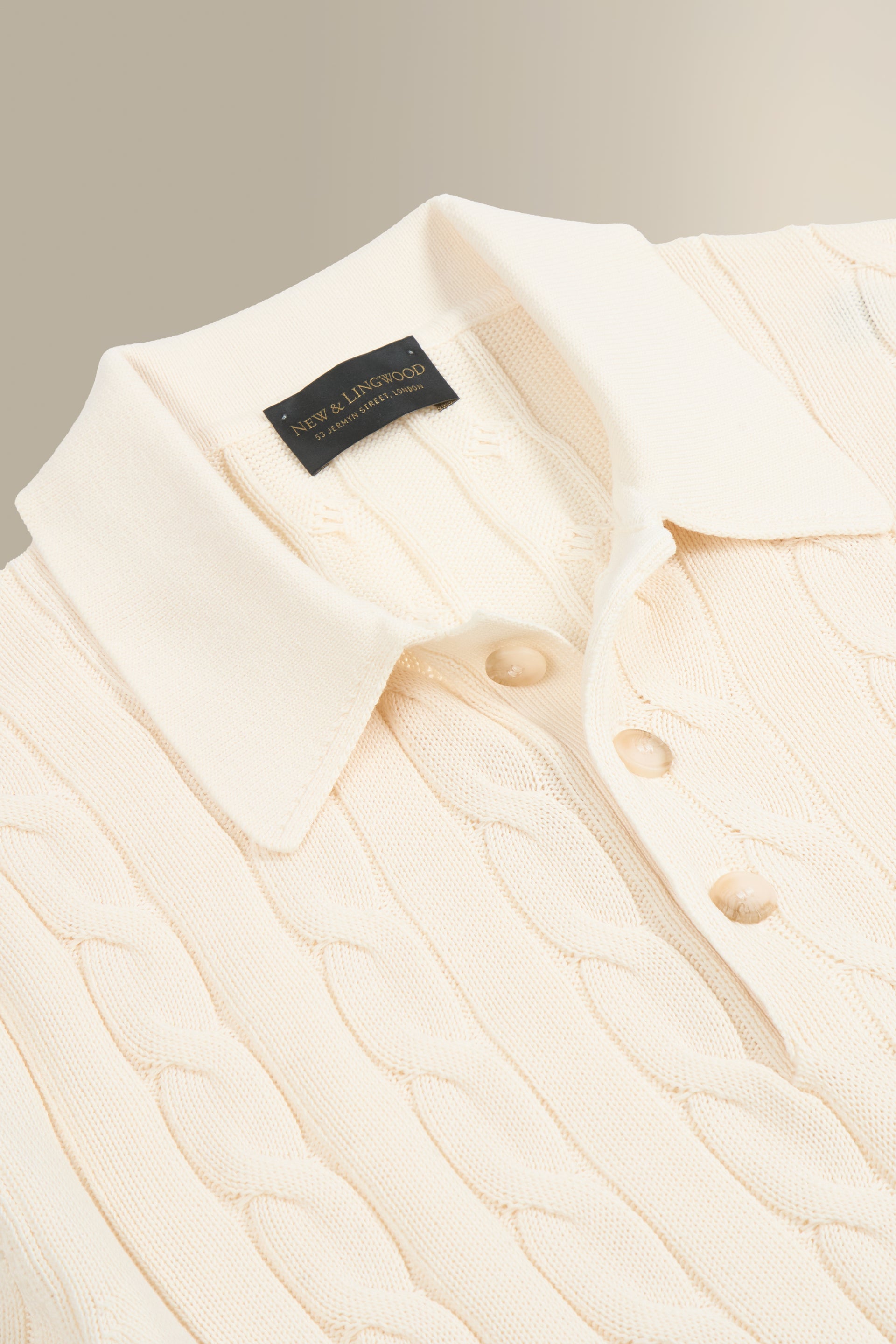 Cream Cable Knit Short Sleeve Polo Shirt