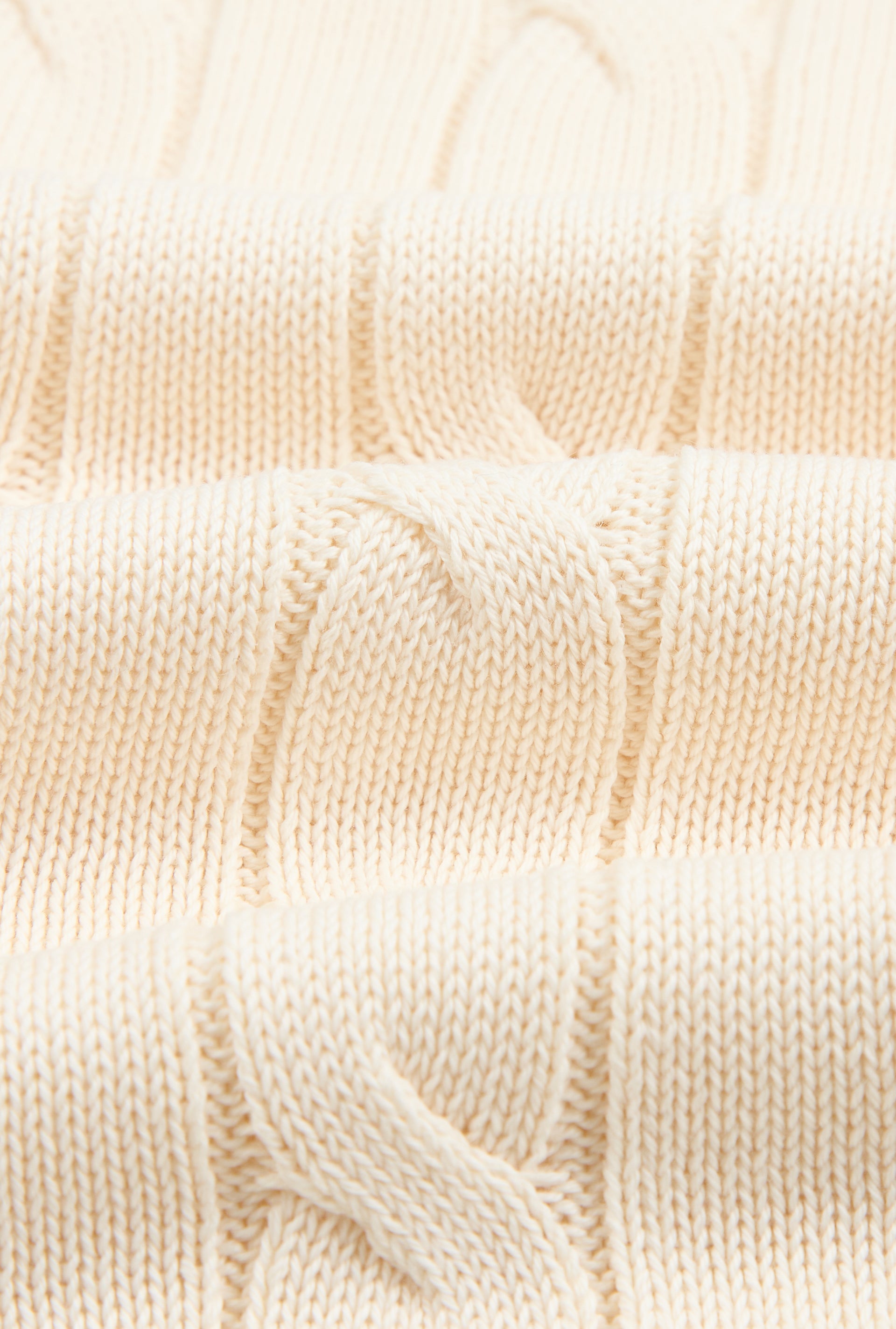 Cream Cable Knit Short Sleeve Polo Shirt