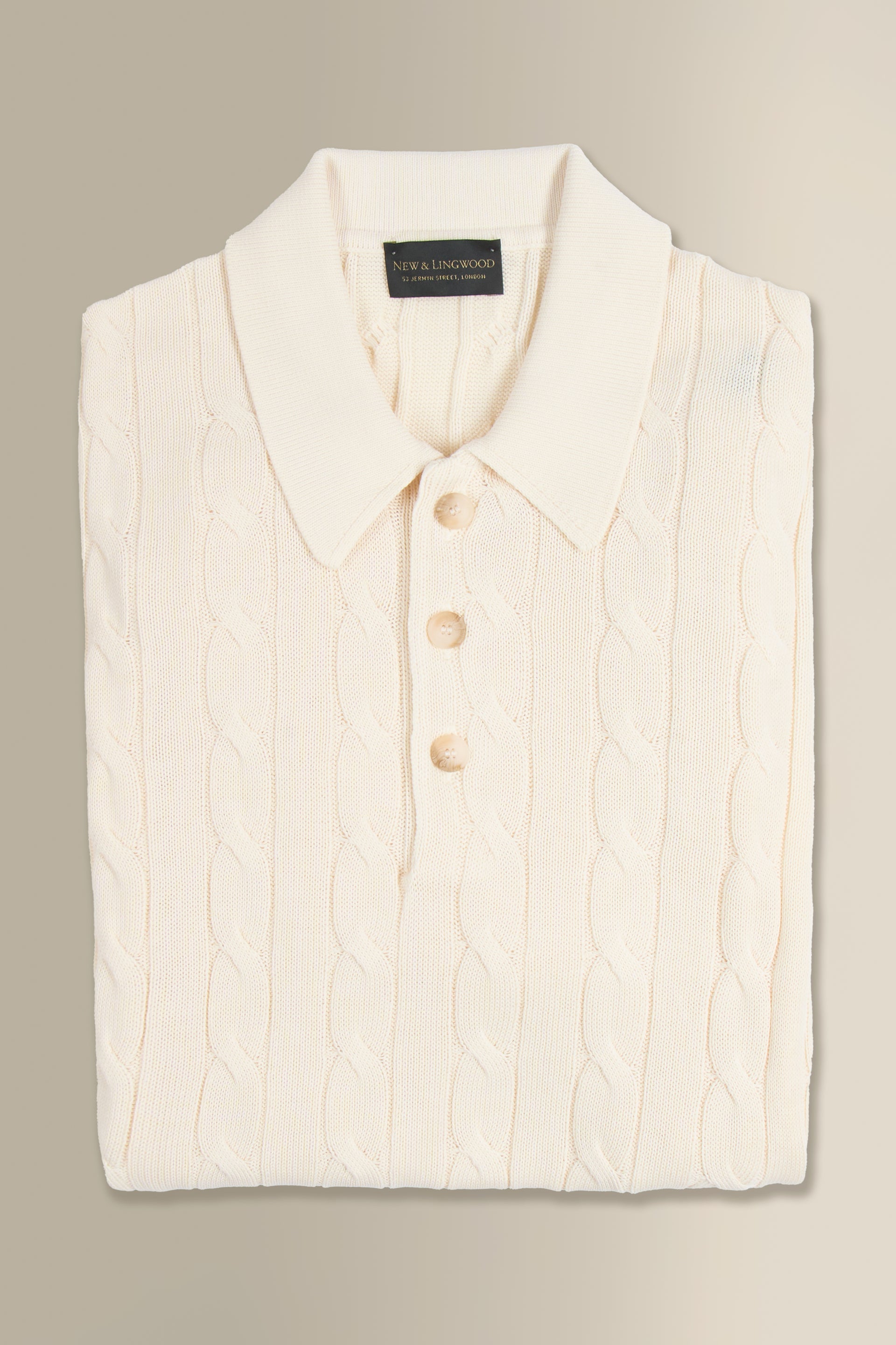 Cream Cable Knit Short Sleeve Polo Shirt