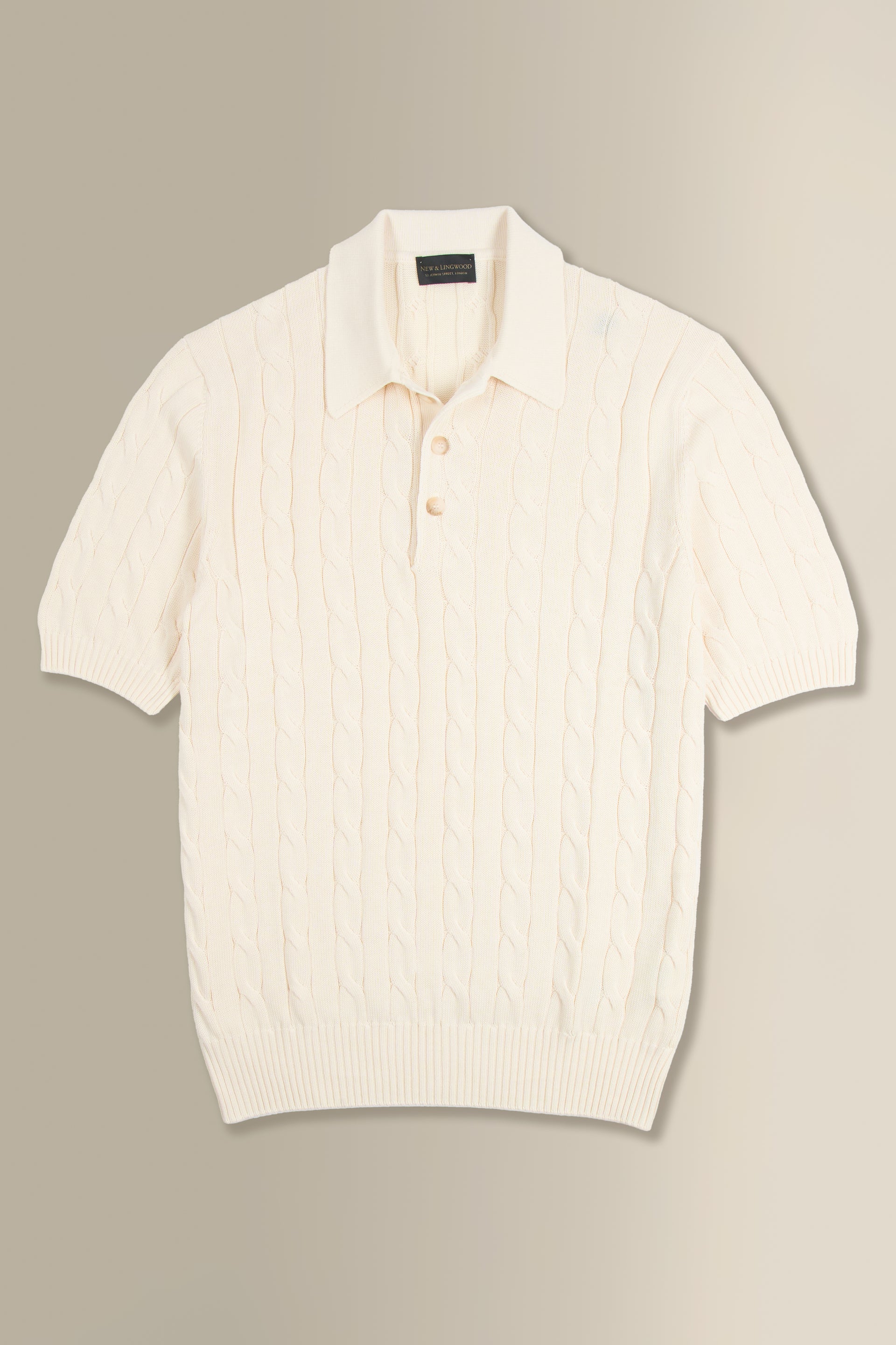 Cream Cable Knit Short Sleeve Polo Shirt