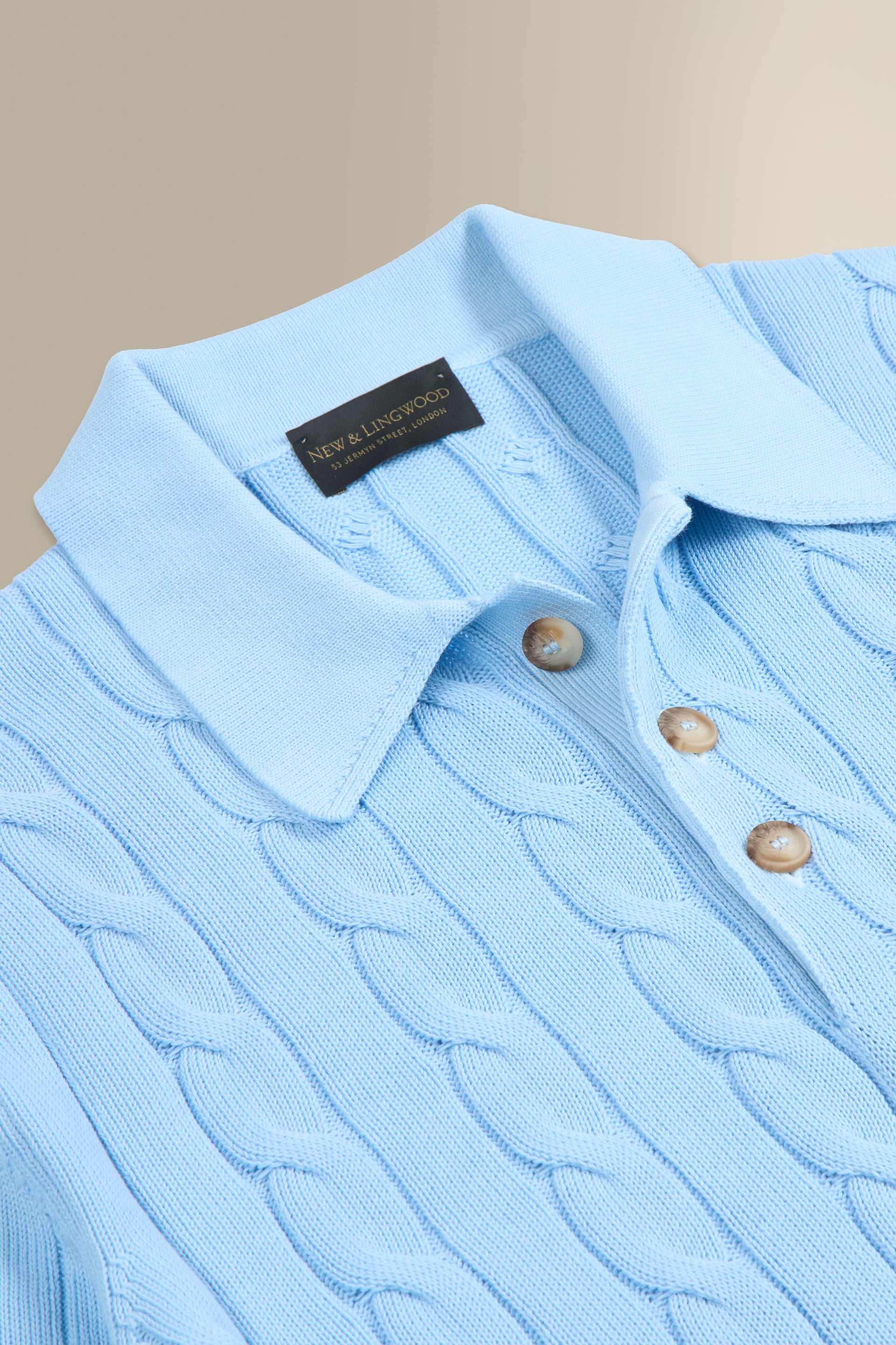 Light Blue Cable Knit Short Sleeve Polo Shirt