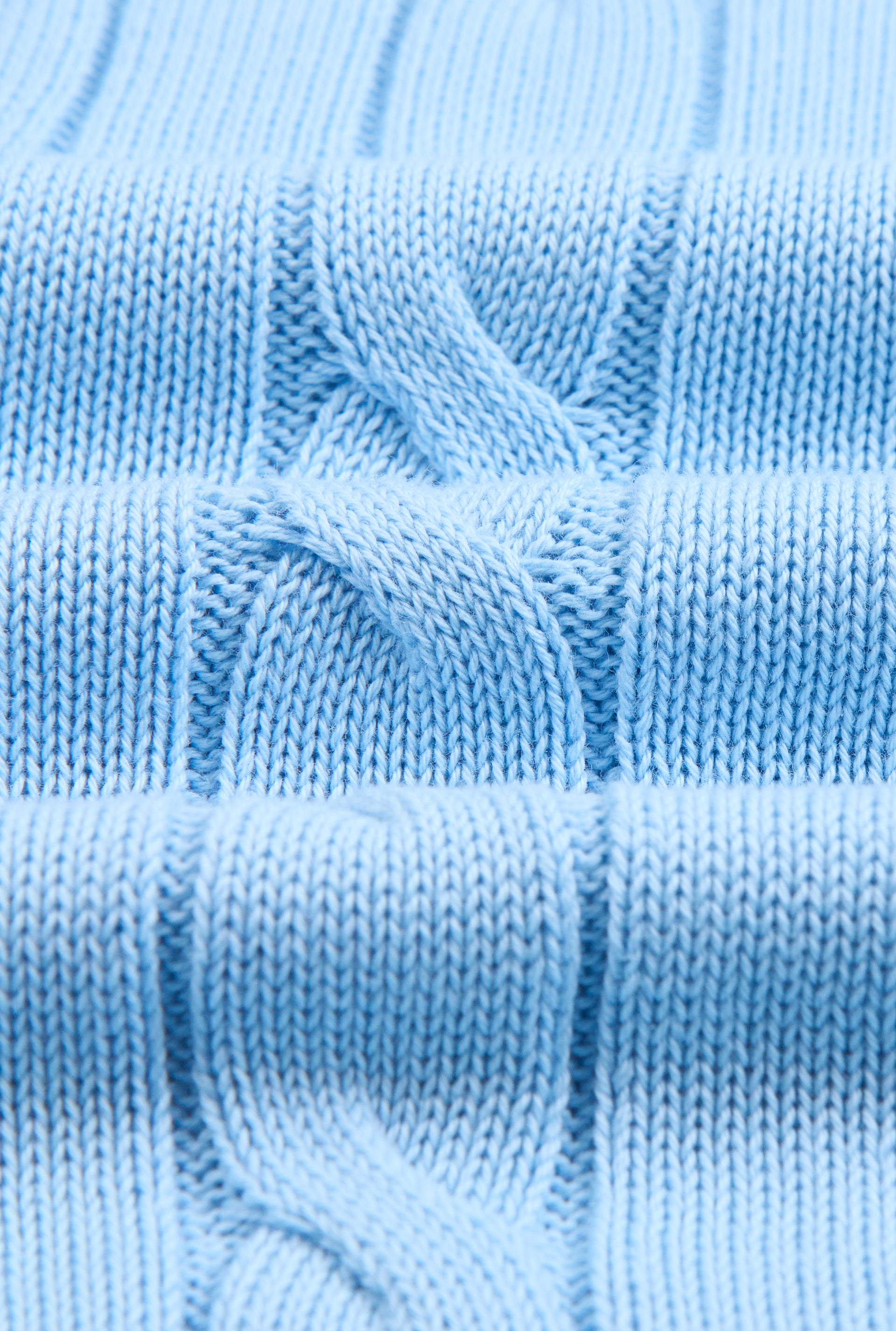 Light Blue Cable Knit Short Sleeve Polo Shirt