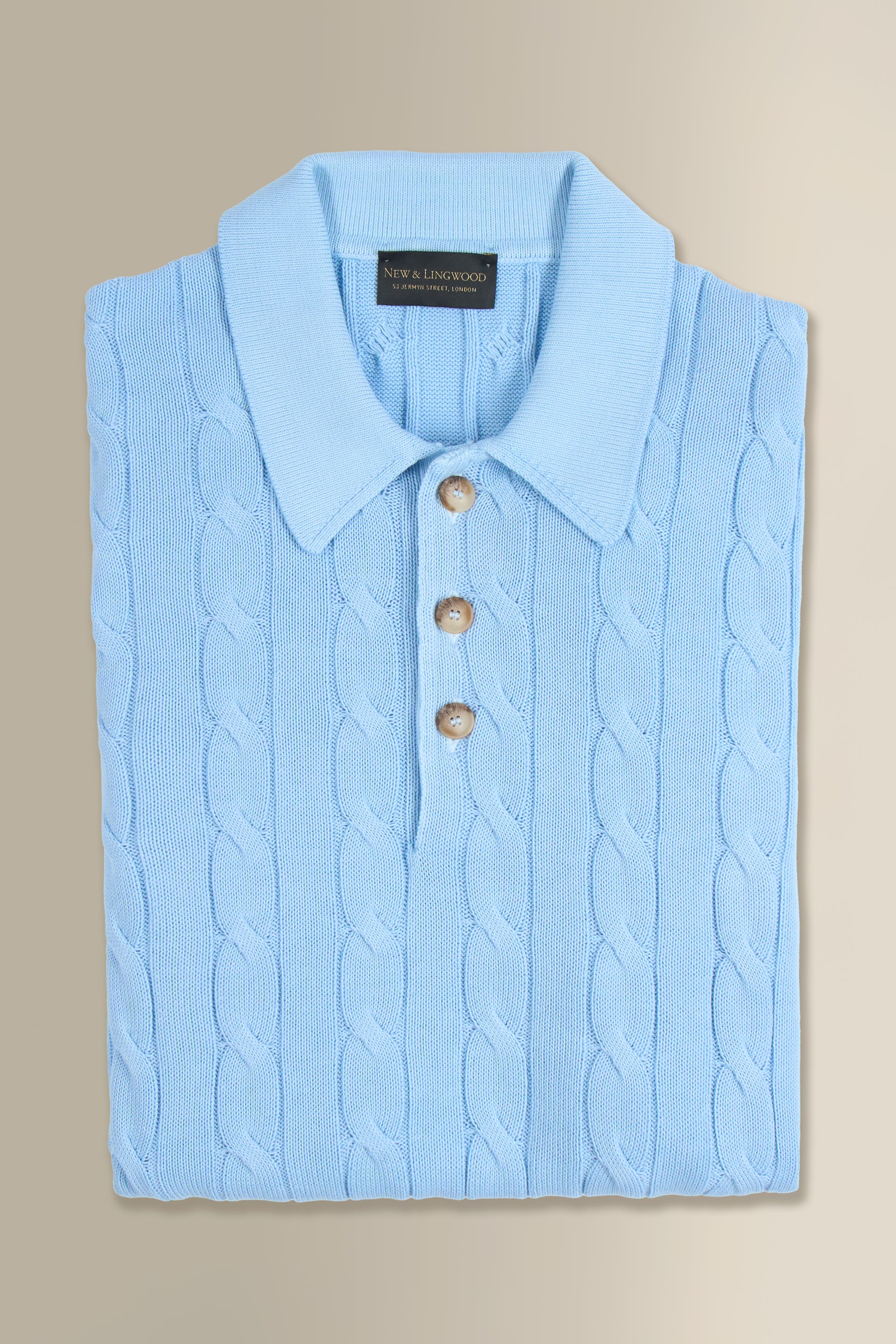 Light Blue Cable Knit Short Sleeve Polo Shirt