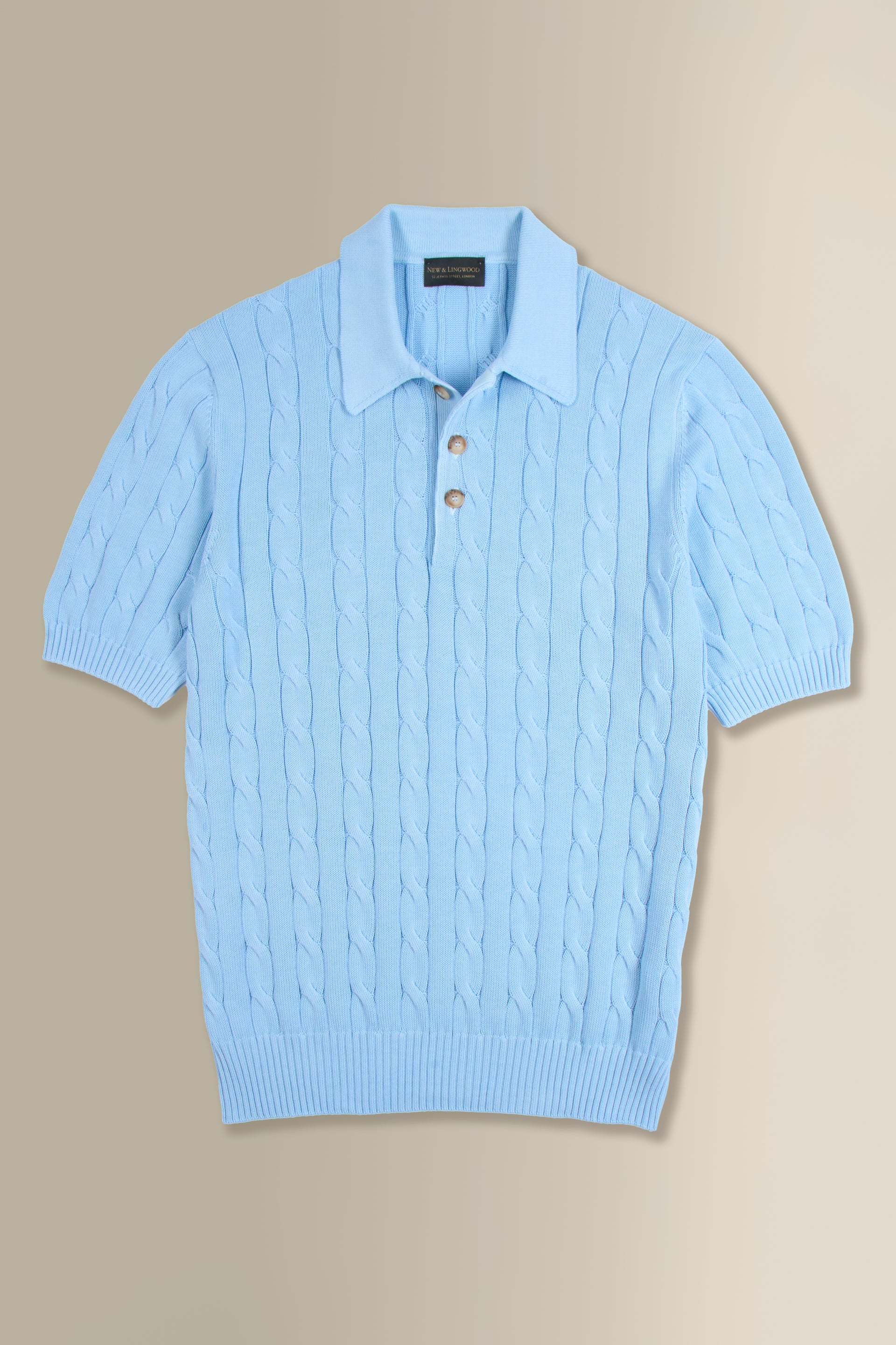 Light Blue Cable Knit Short Sleeve Polo Shirt