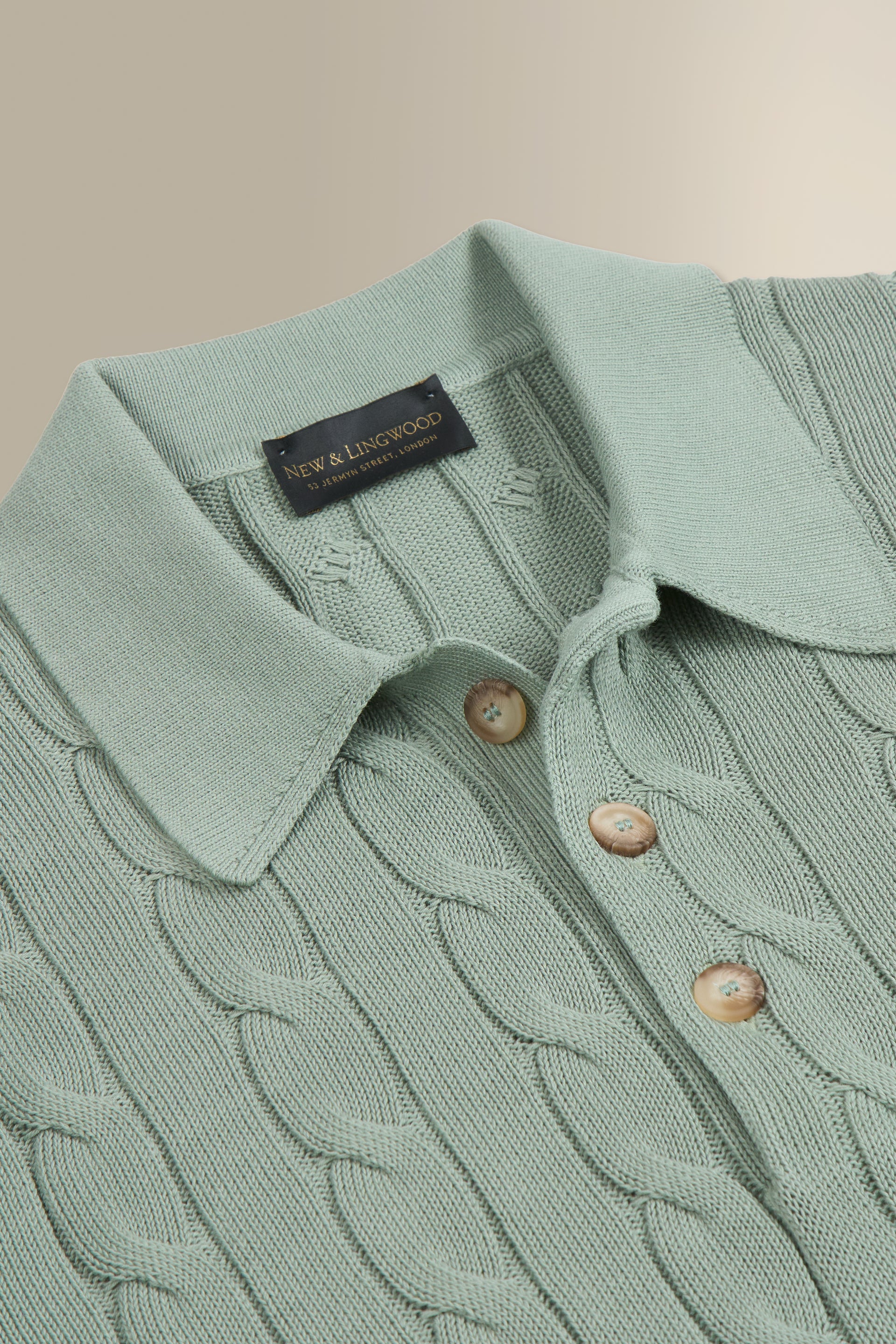 Light Green Cable Knit Short Sleeve Polo Shirt