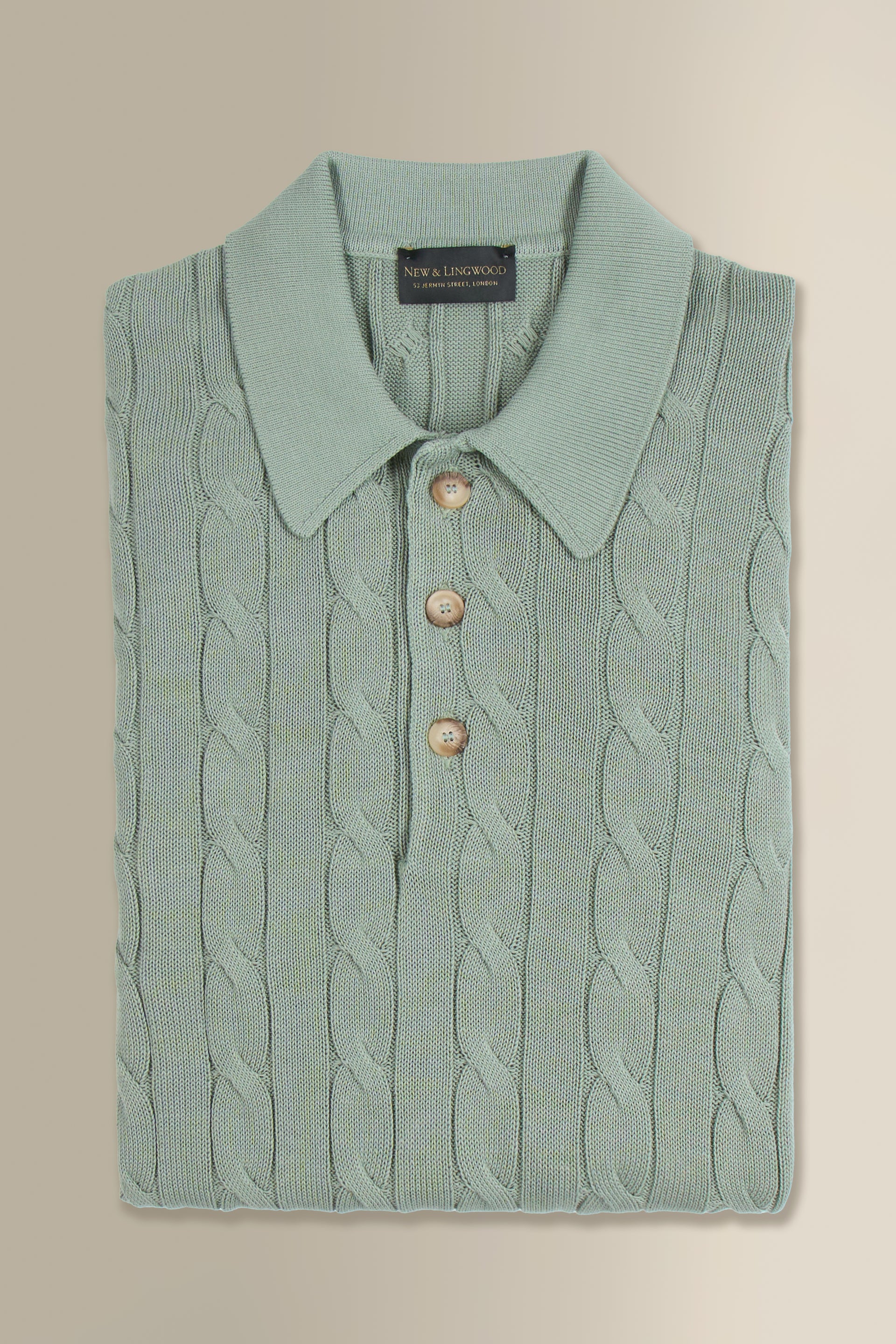 Light Green Cable Knit Short Sleeve Polo Shirt