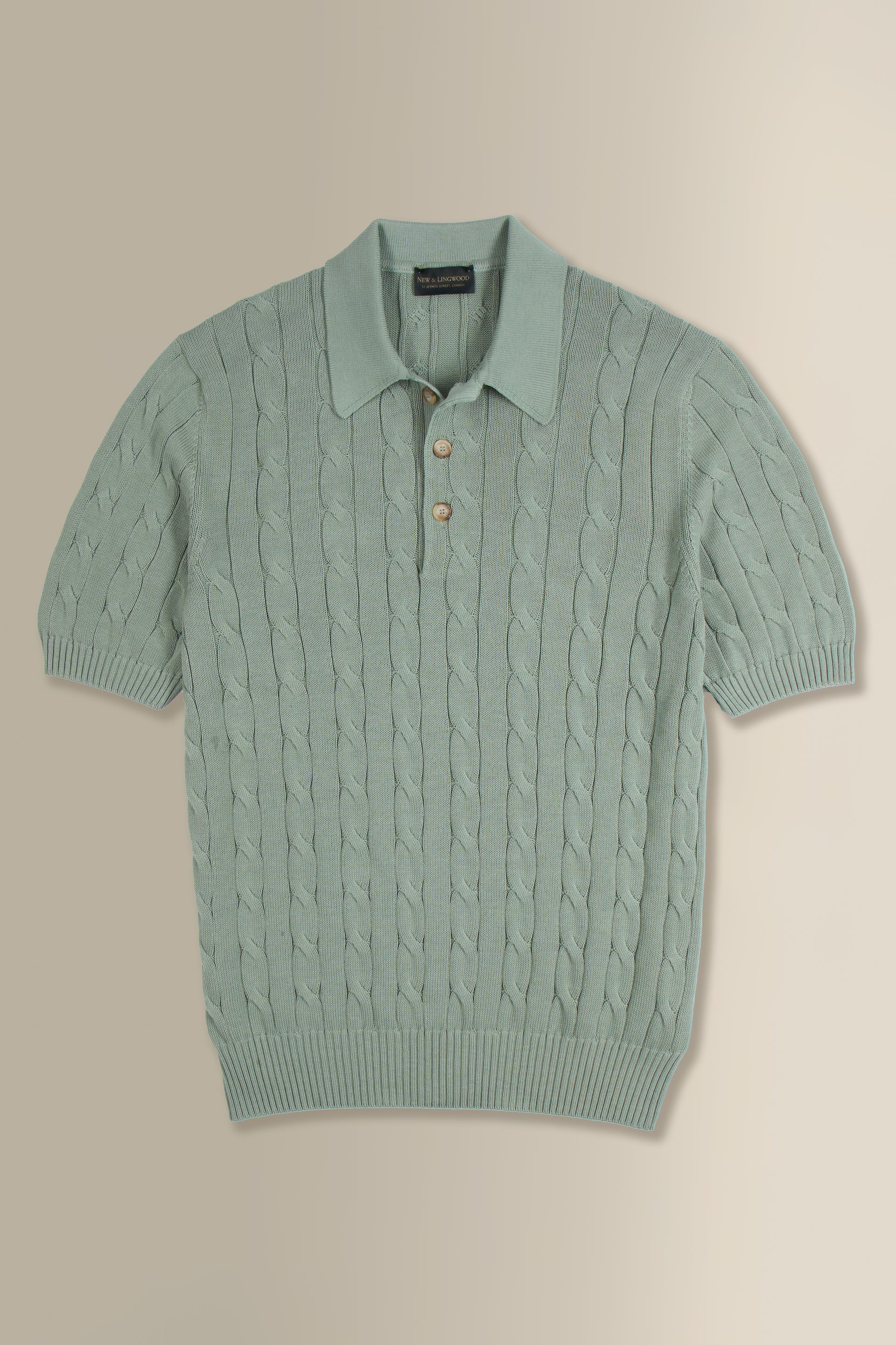 Light Green Cable Knit Short Sleeve Polo Shirt
