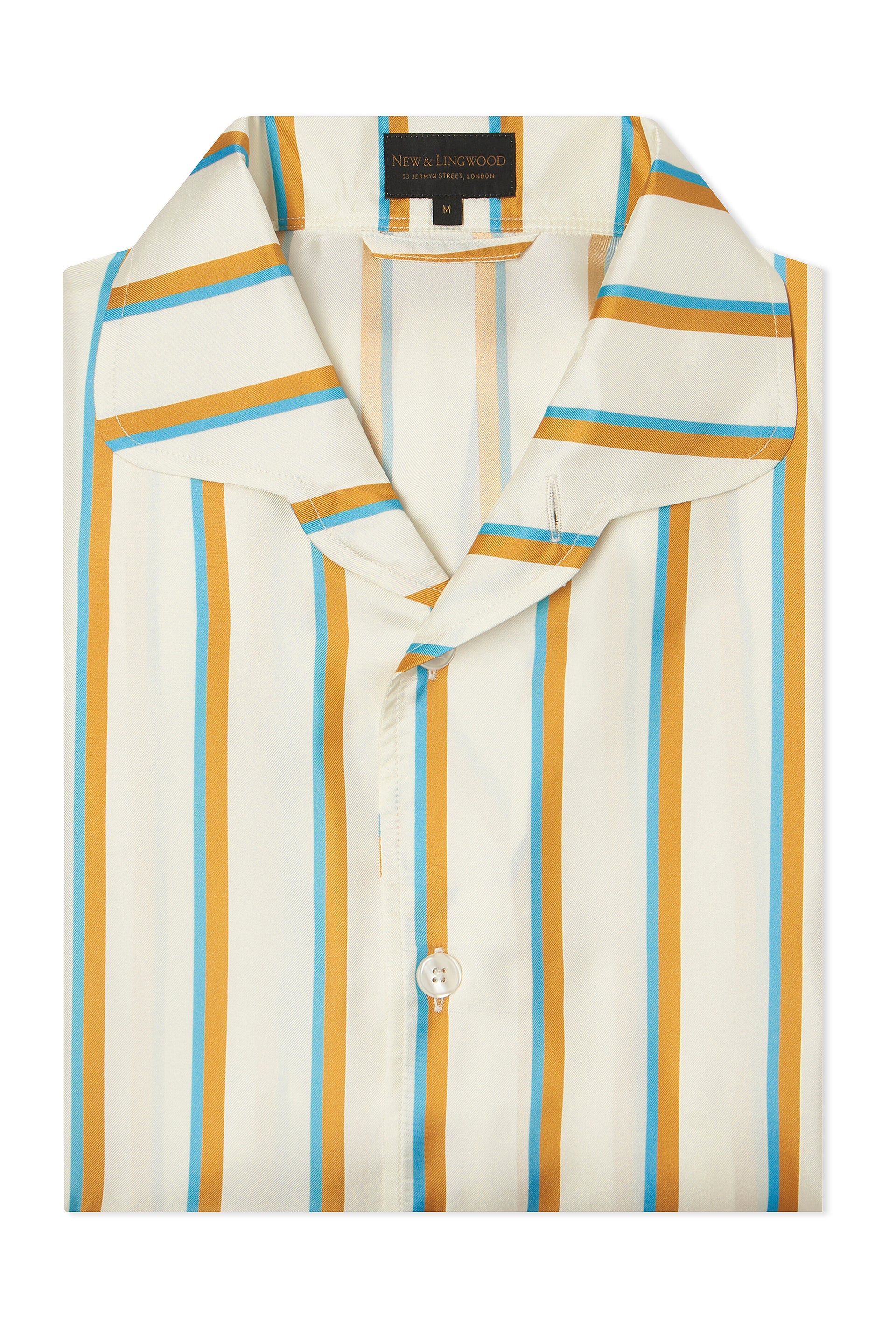 Cream & Blue Signature Stripe Silk Lounge Shirt