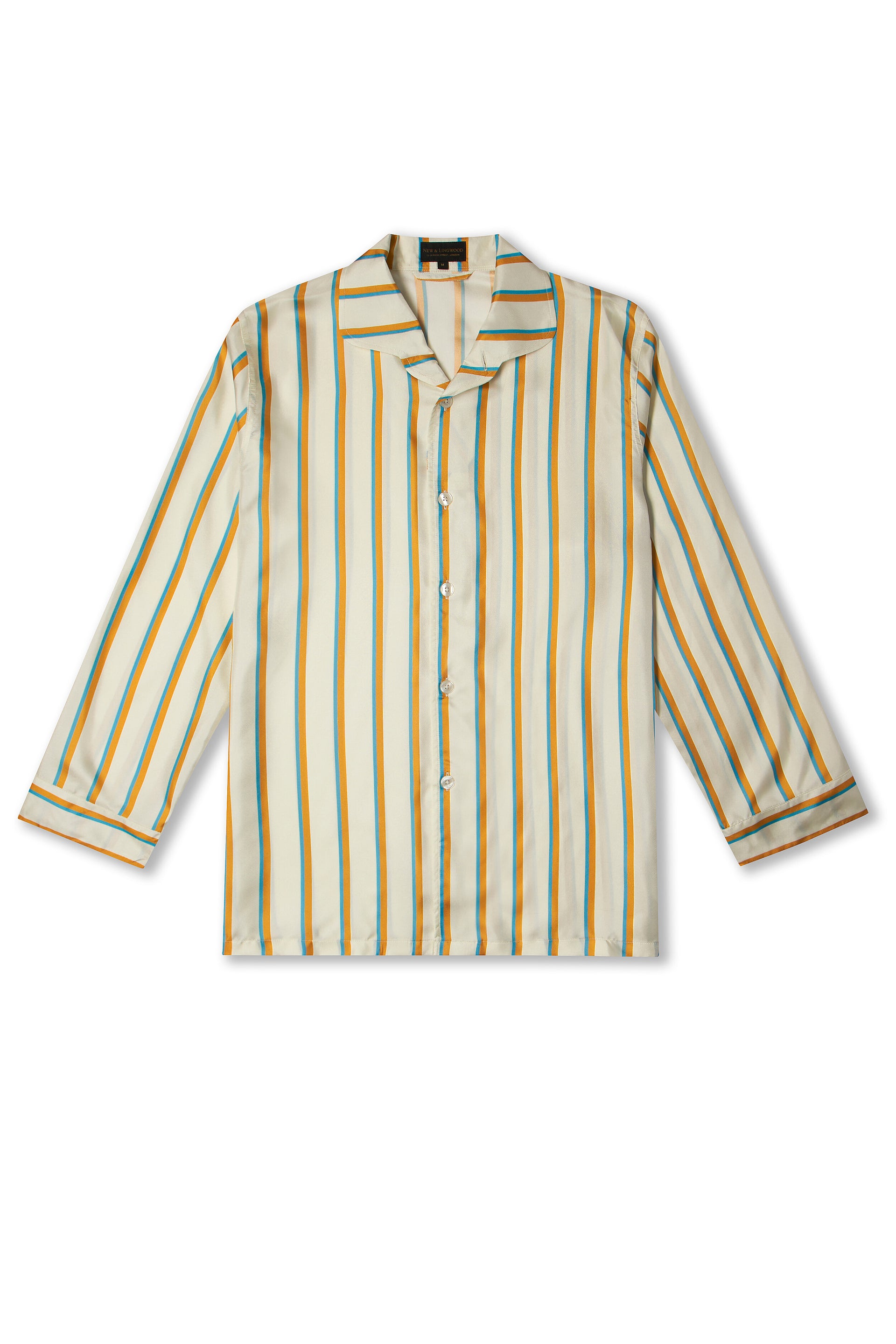 Cream & Blue Signature Stripe Silk Lounge Shirt