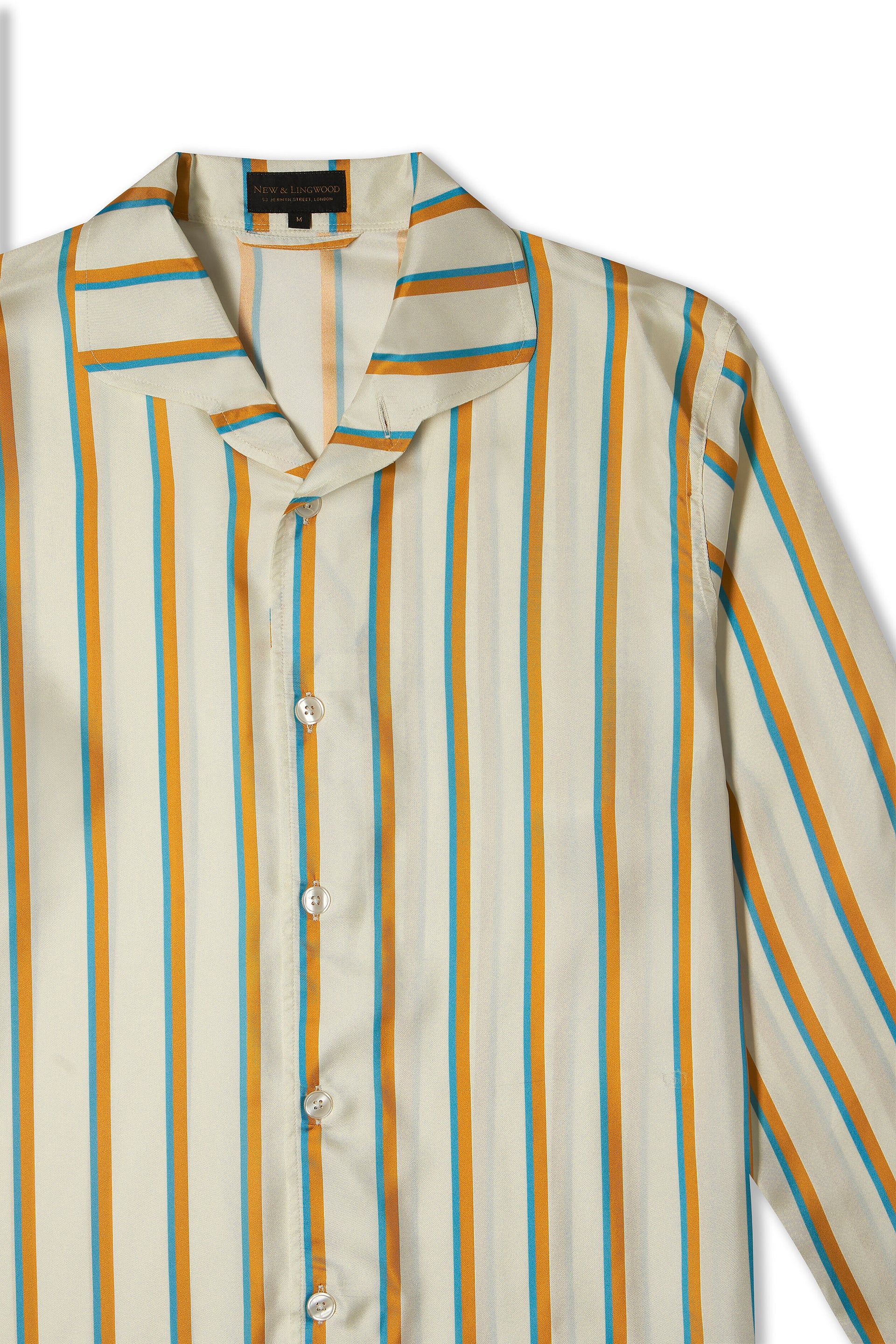 Cream & Blue Signature Stripe Silk Lounge Shirt