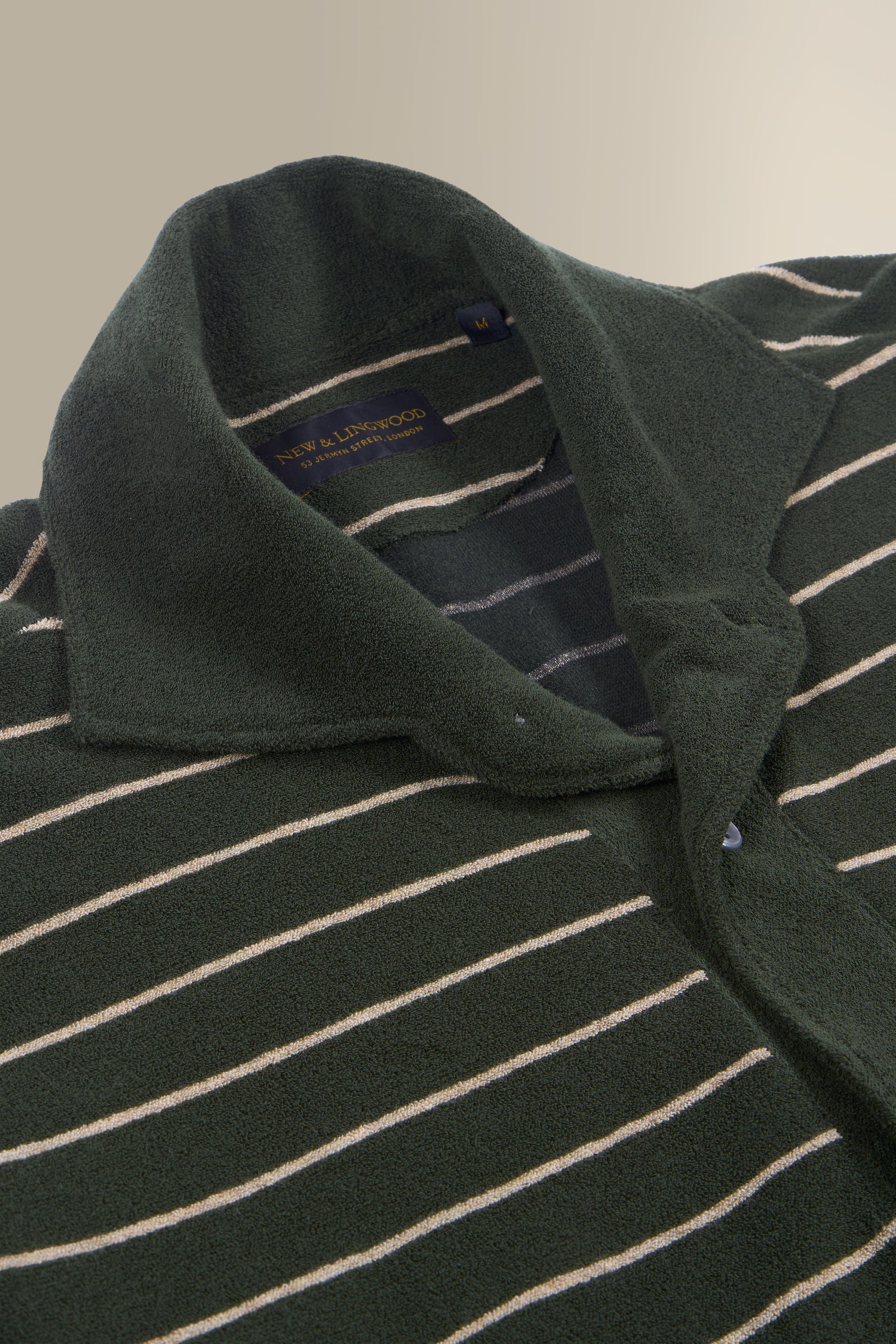Green & Cream Stripe Short Sleeve Towelling Polo Shirt