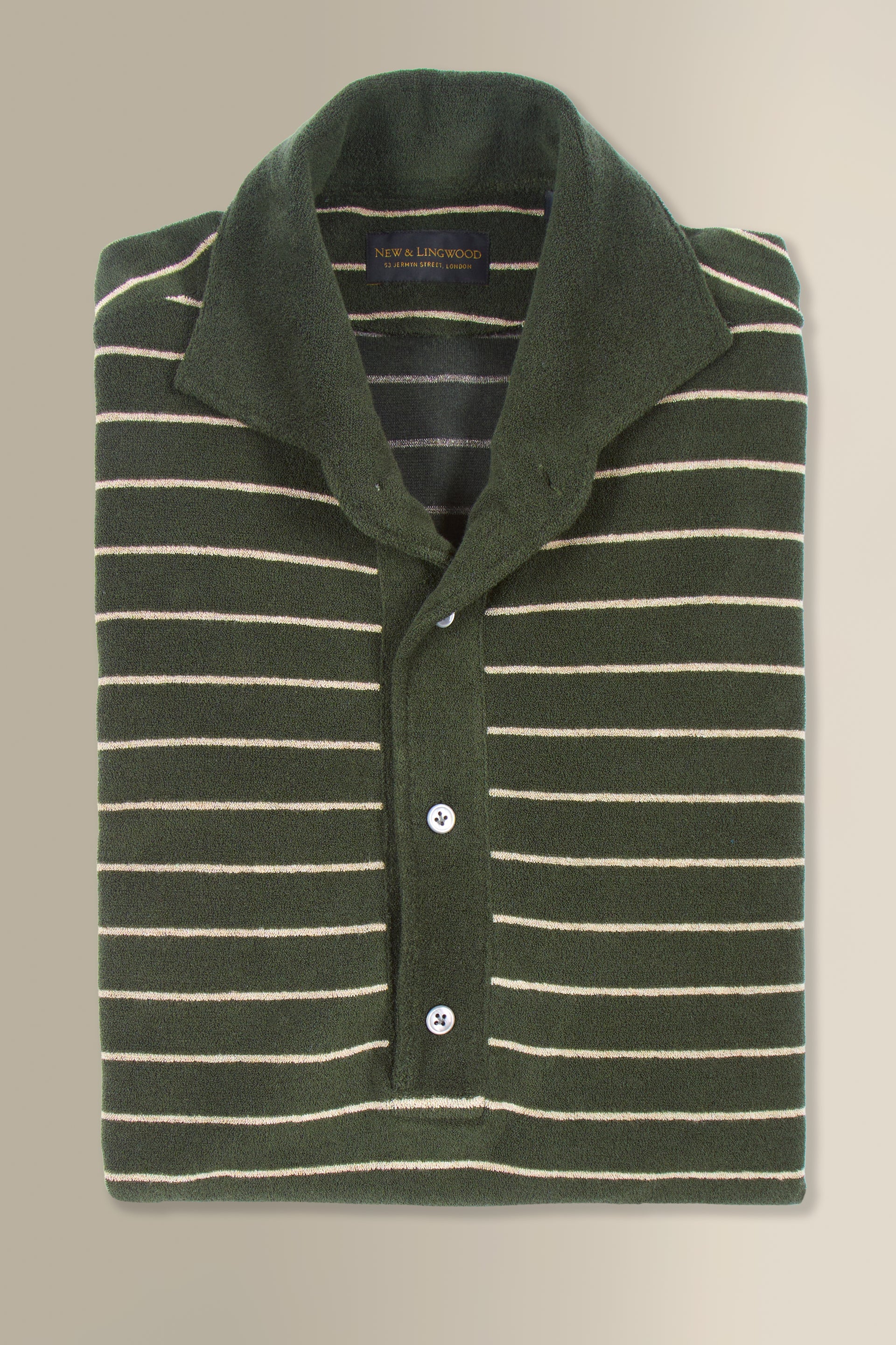 Green & Cream Stripe Short Sleeve Towelling Polo Shirt