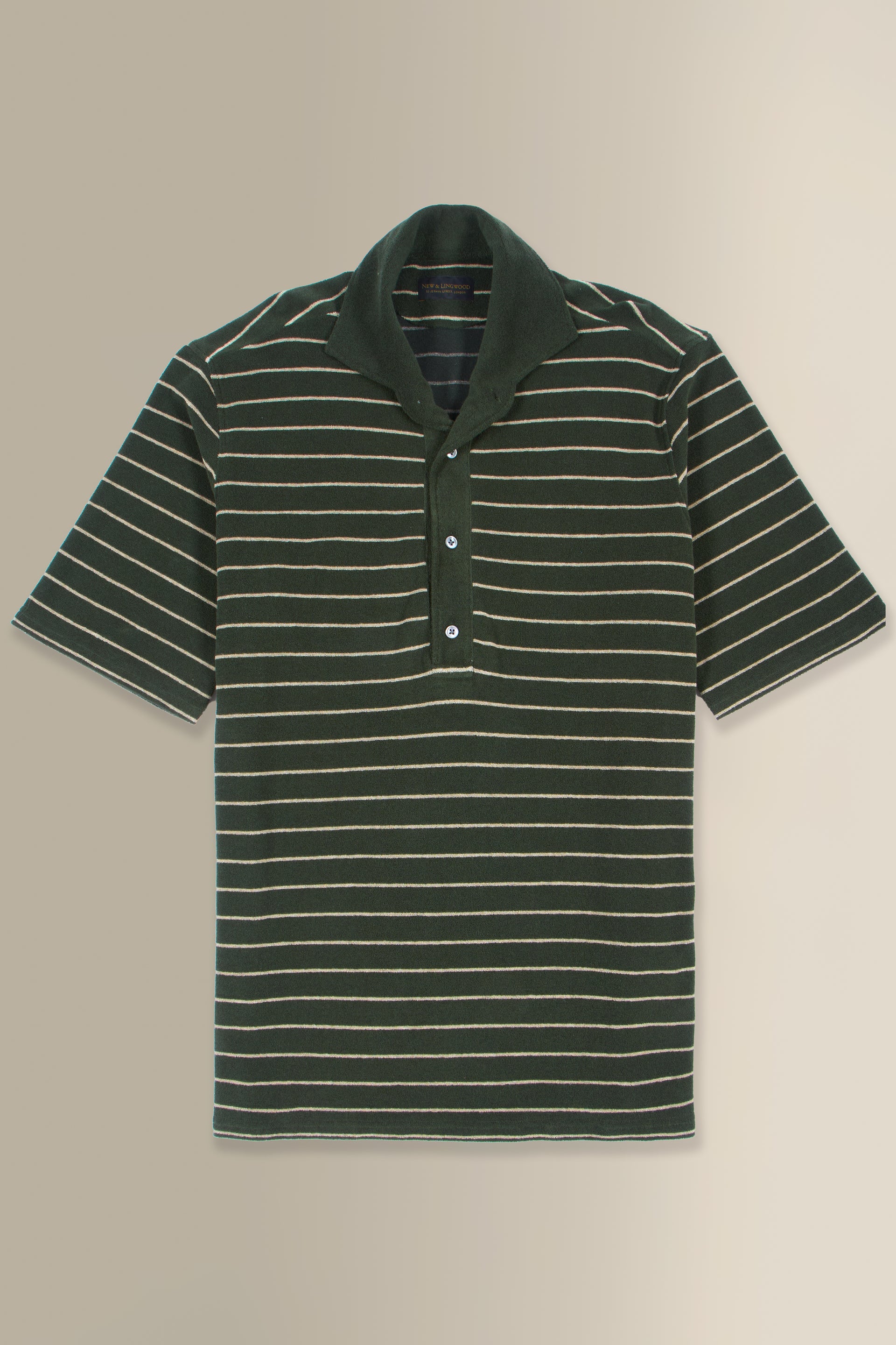 Green & Cream Stripe Short Sleeve Towelling Polo Shirt