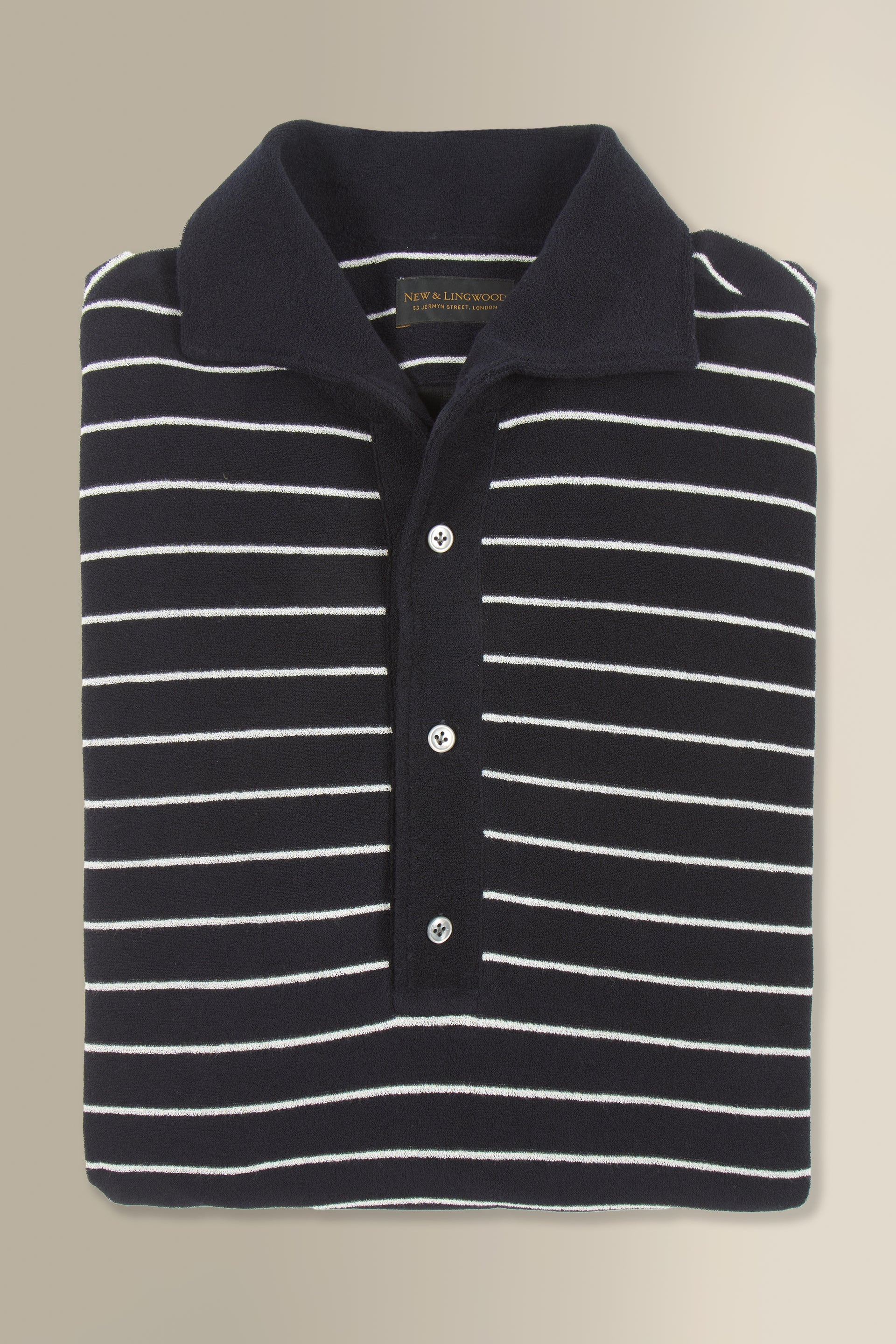 Navy & Cream Stripe Short Sleeve Towelling Polo Shirt