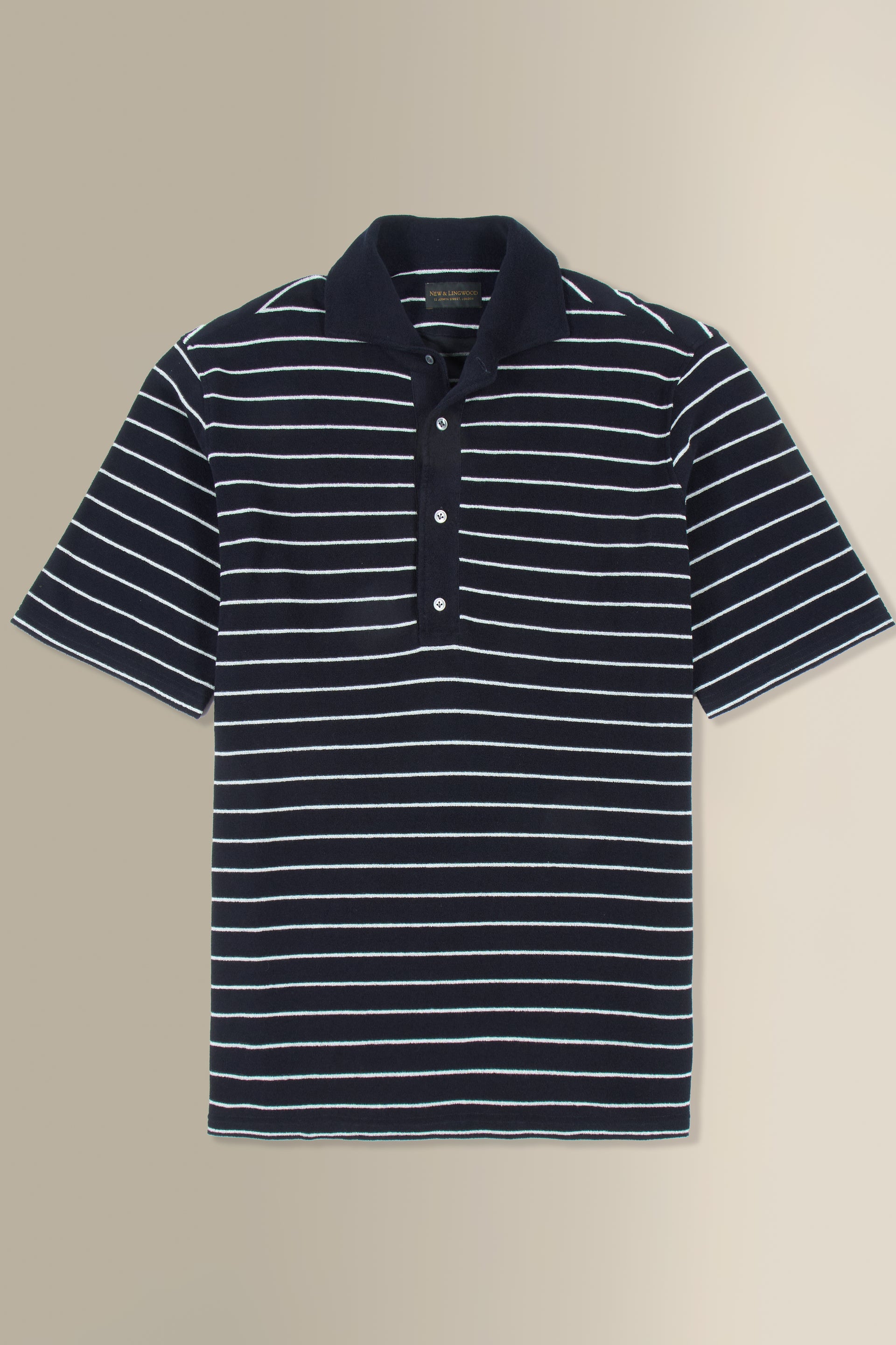 Navy & Cream Stripe Short Sleeve Towelling Polo Shirt
