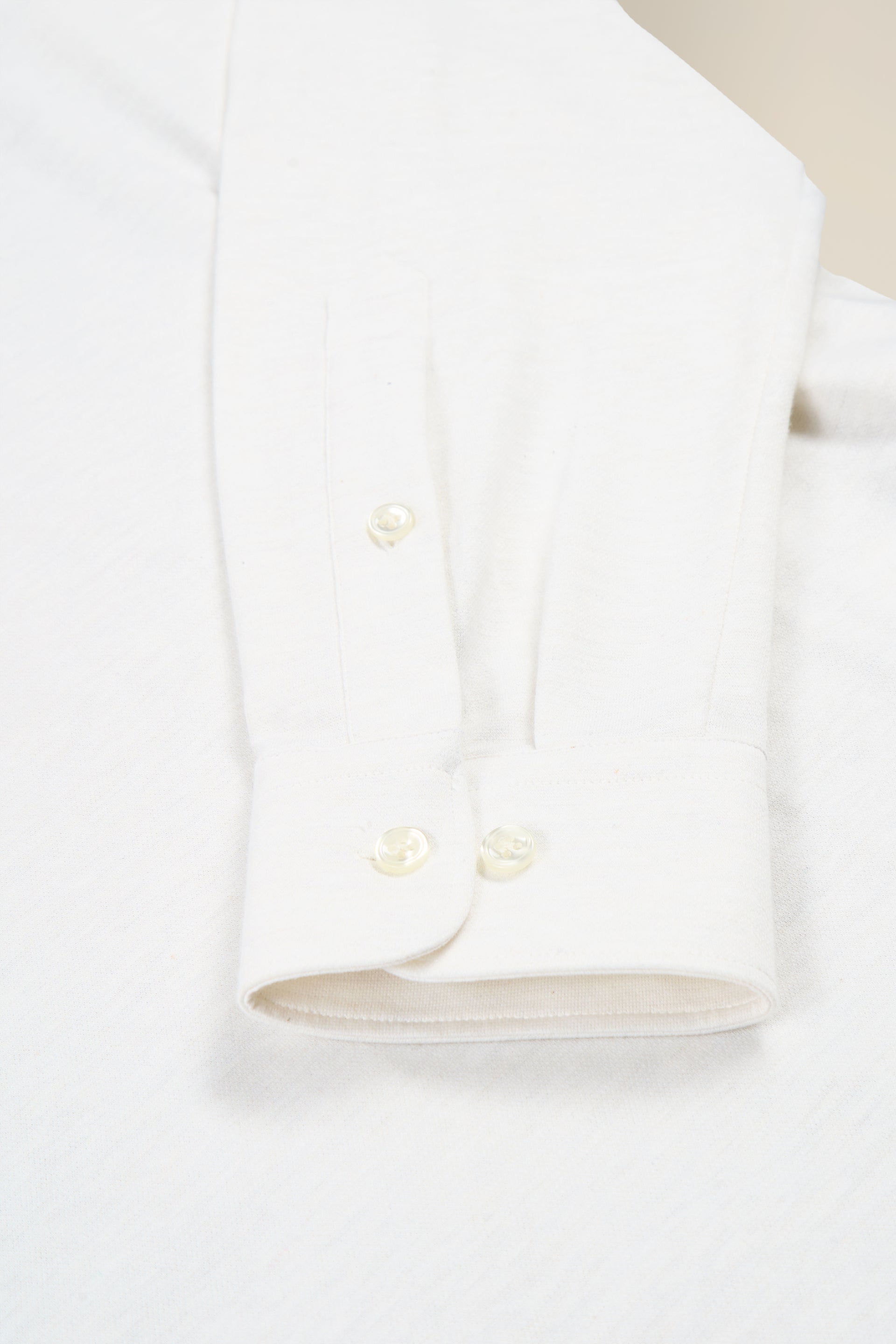 Cream Long Sleeve Pique Cotton Popover Shirt
