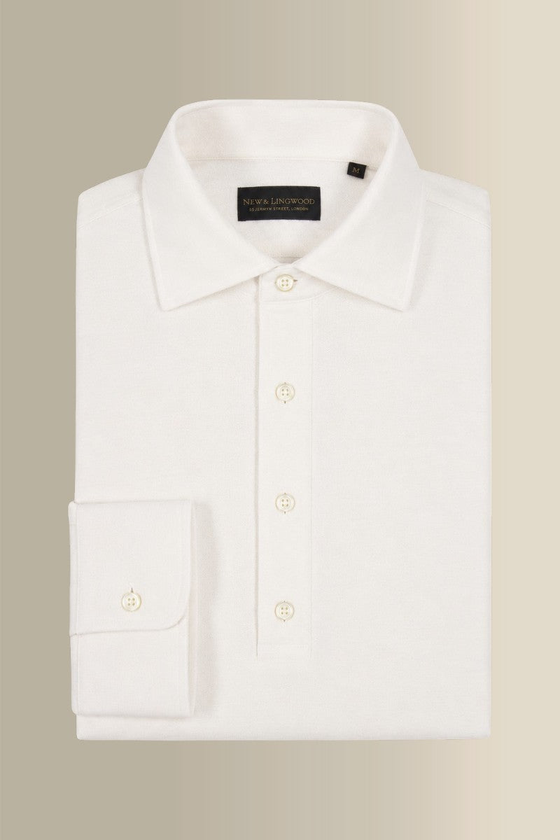 Cream Long Sleeve Pique Cotton Popover Shirt