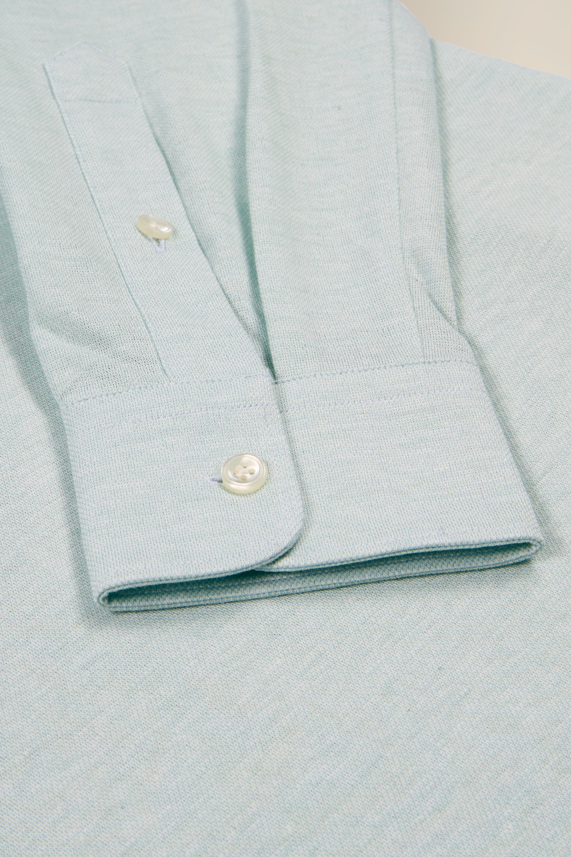 Green Long Sleeve Pique Cotton Popover Shirt