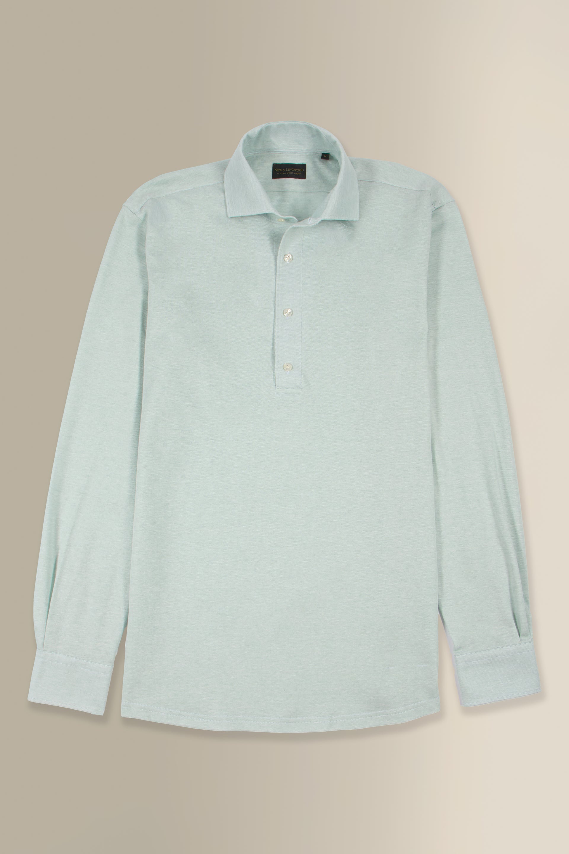 Green Long Sleeve Pique Cotton Popover Shirt
