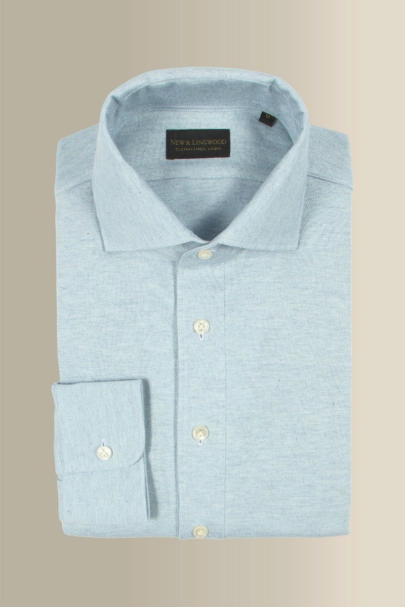 Light Blue Long Sleeve Pique Cotton Popover Shirt
