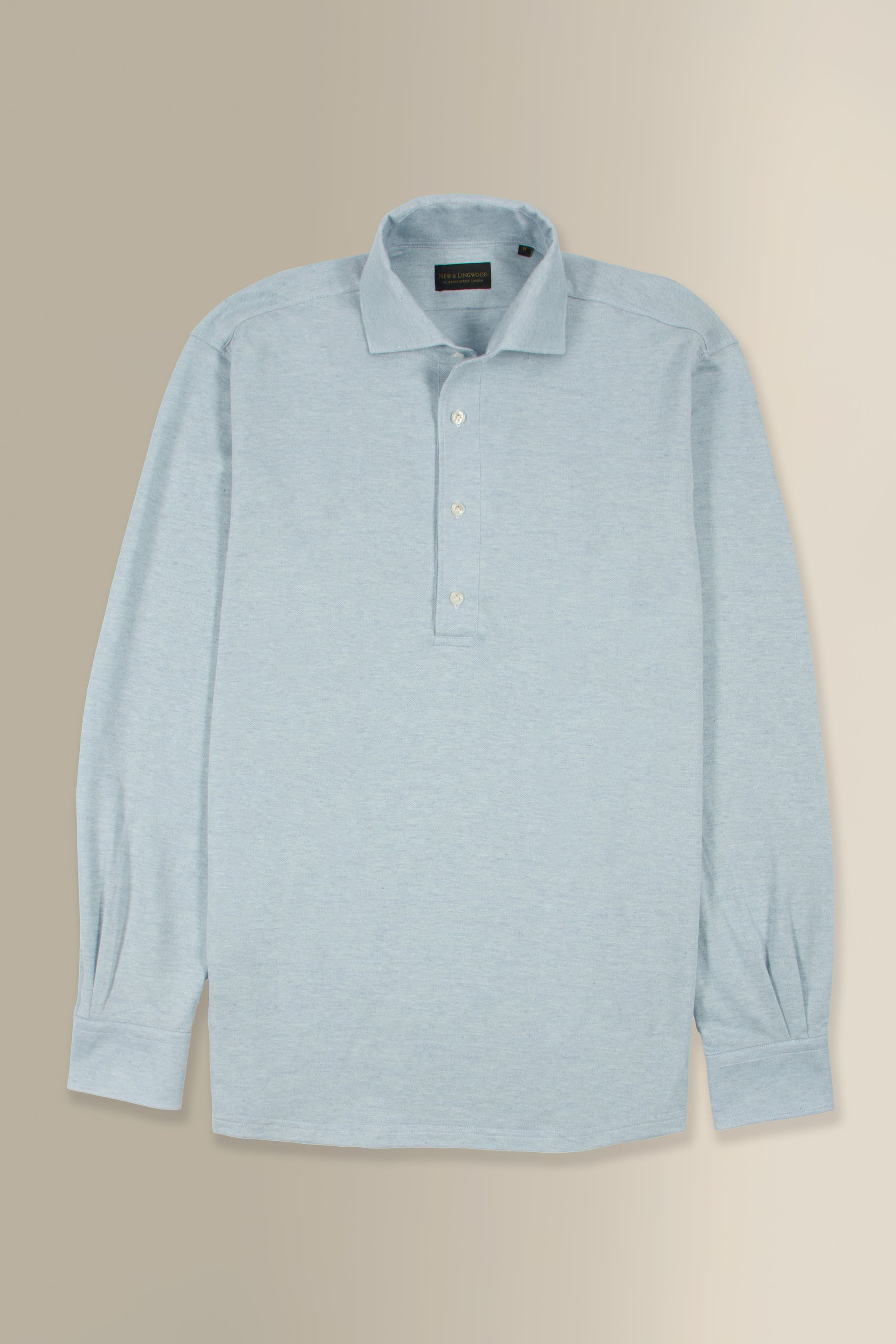Light Blue Long Sleeve Pique Cotton Popover Shirt