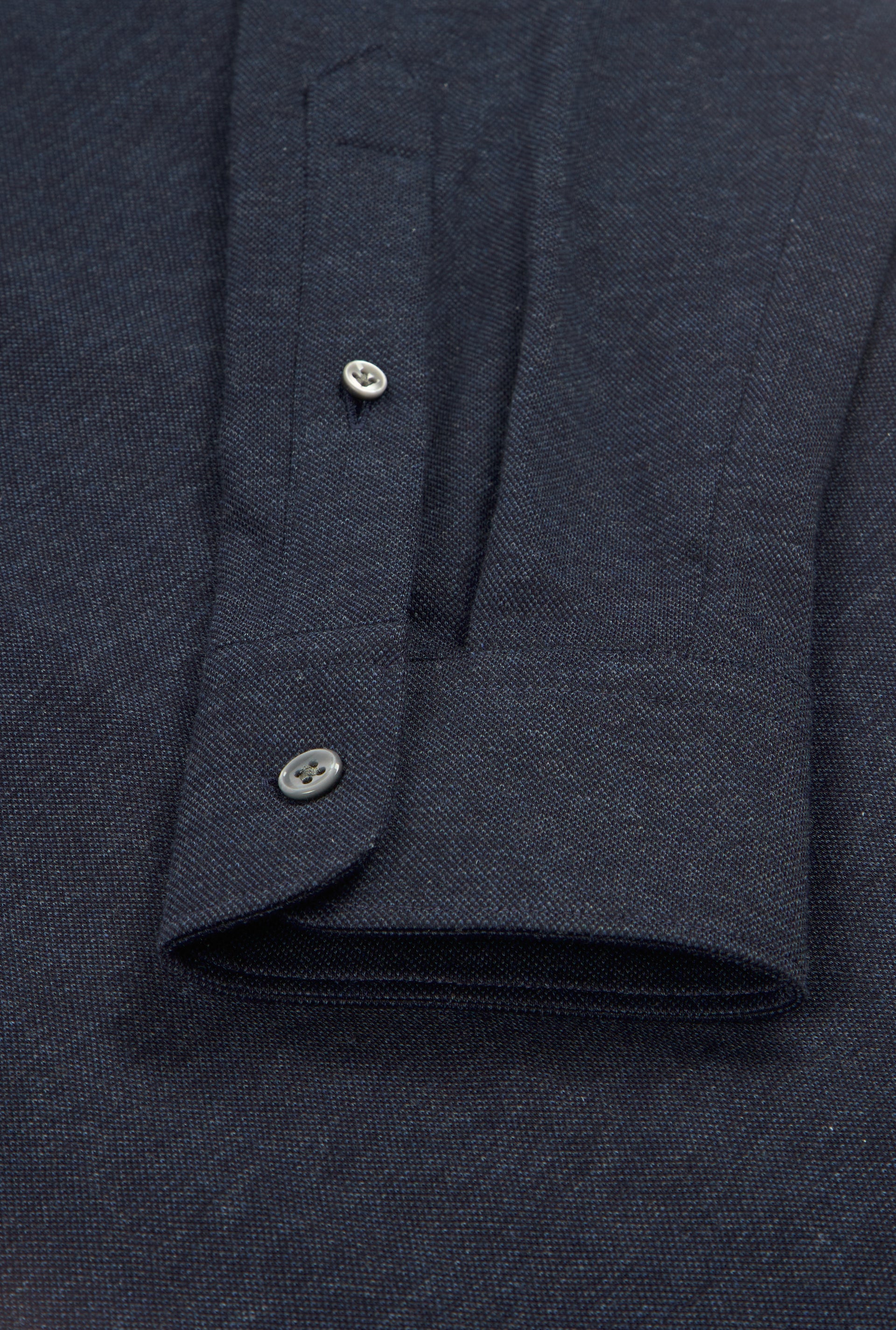 Navy Long Sleeve Pique Cotton Popover Shirt