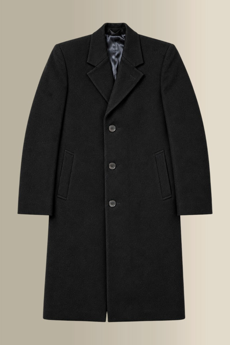 Black Single Breasted Wool Overcoat