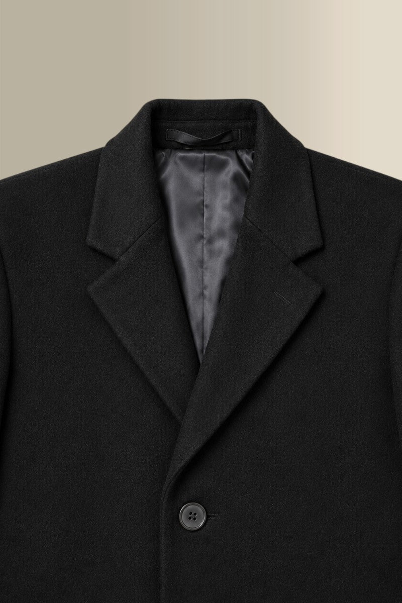 Black Single Breasted Wool Overcoat