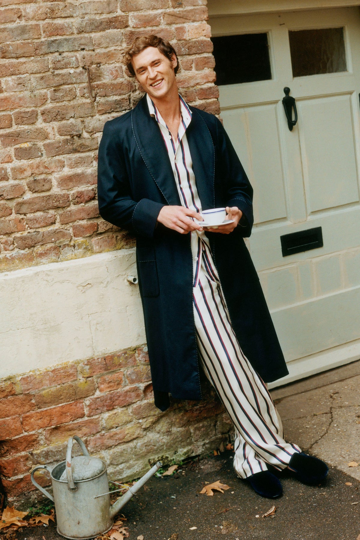 Cream & Burgundy Signature Stripe Printed Silk Lounge Trousers