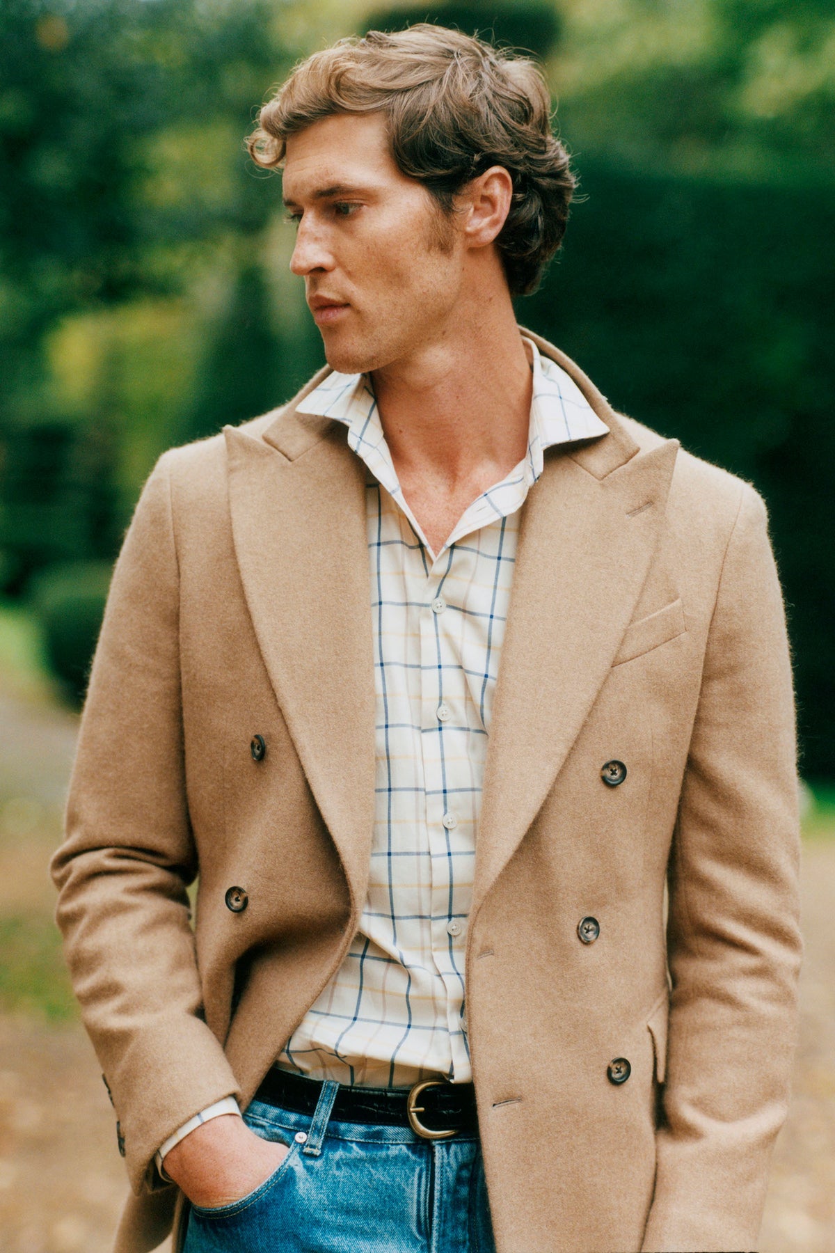 Navy & Tan Tattersall Check Cutaway Collar Standard Fit Shirt
